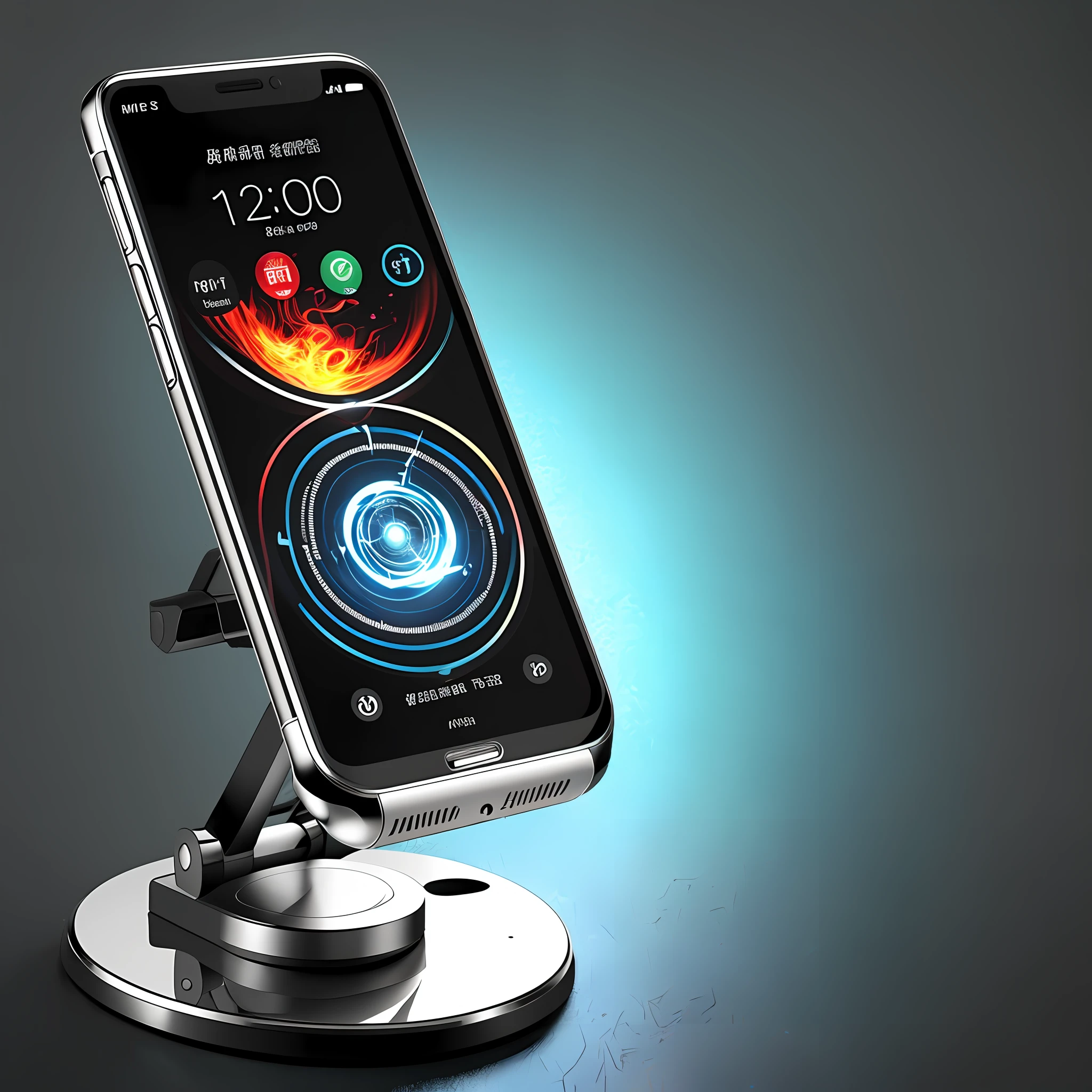This main image shows a rotatable mobile phone holder that can be freely adjusted in angle and direction for different use scenarios. Using AI drawing technology, you can clearly display the rotation function of the bracket, while highlighting its flexibility and practicality, attracting the attention of consumers, using AI drawing technology, you can clearly display the various parts and functions of the bracket, while highlighting its scientific and technological design, attracting the attention of consumers, the background is also very advanced, best reflected in the home scene, with the corresponding product copywriting, 8k, bold: indicating the depiction of elements or color use bold. High quality product images, highly detailed product photos.