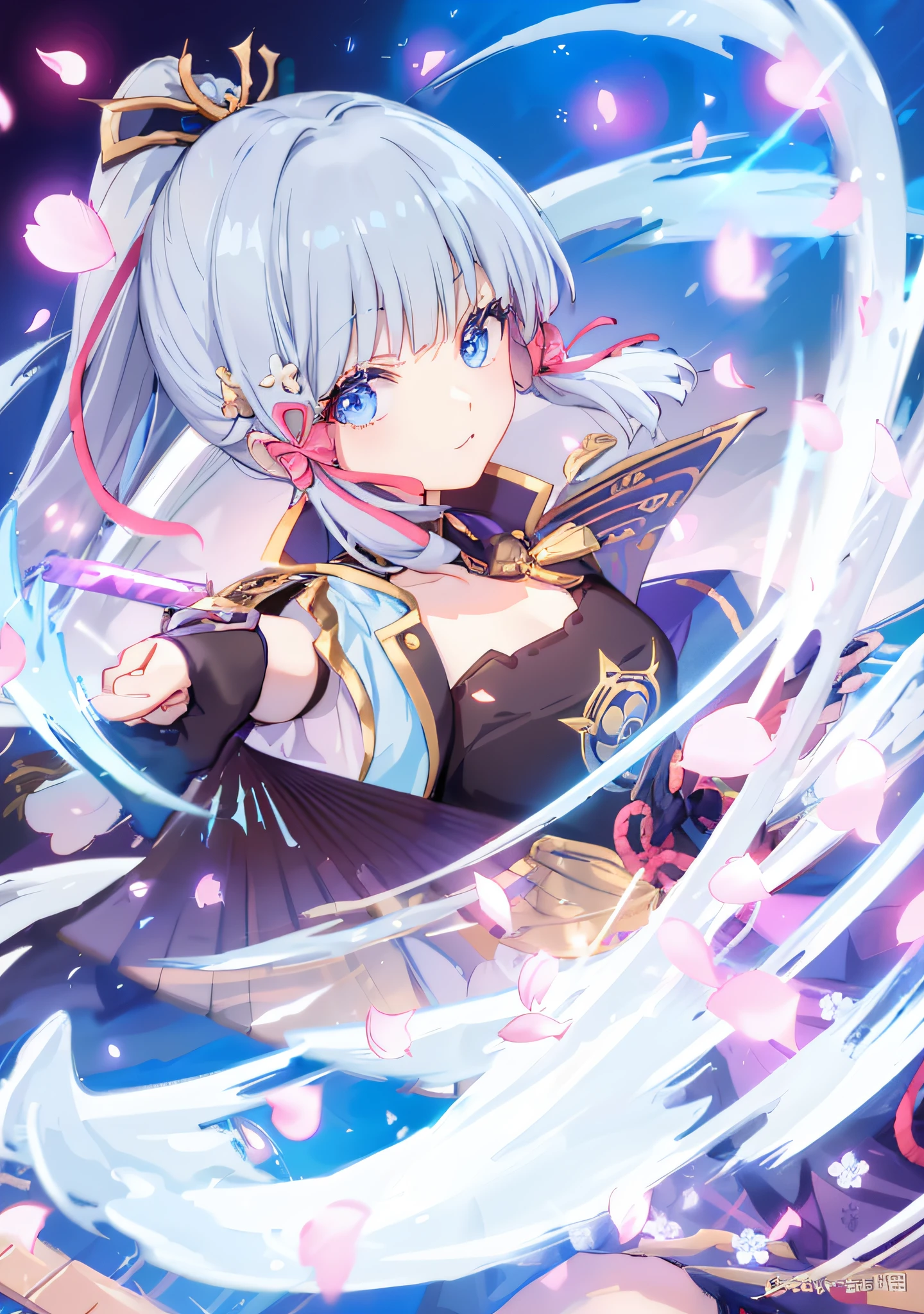 anime girl with long hair and a sword in her hand, ayaka genshin impact, best anime 4k konachan wallpaper, keqing from genshin impact, anime art wallpaper 8 k, ayaka game genshin impact, splash art anime loli, shadowverse style, anime style 4 k, sakura petals around her, anime art wallpaper 4 k