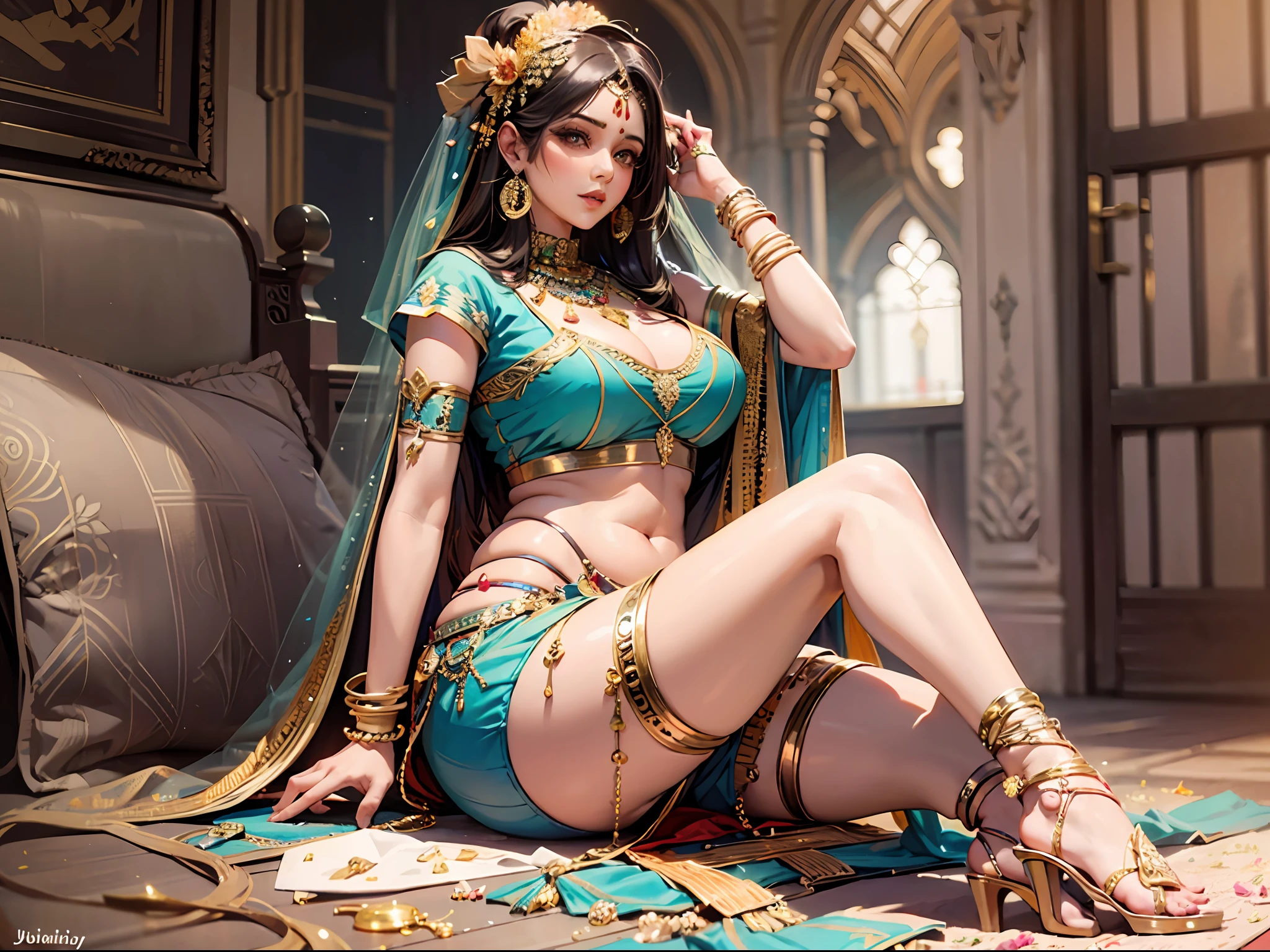 Indian women, saree, large breasts, high heels, thick thighs, jwellery, sexy body,, saree, beautiful face, saree strip, wedding, legs --auto --s2