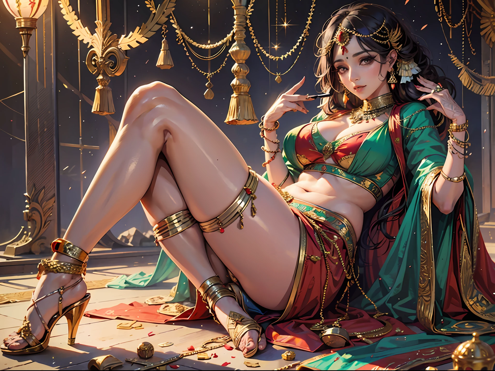 Indian women, saree, large breasts, high heels, thick thighs, jwellery, sexy body,, saree, beautiful face, saree strip, wedding, legs --auto --s2