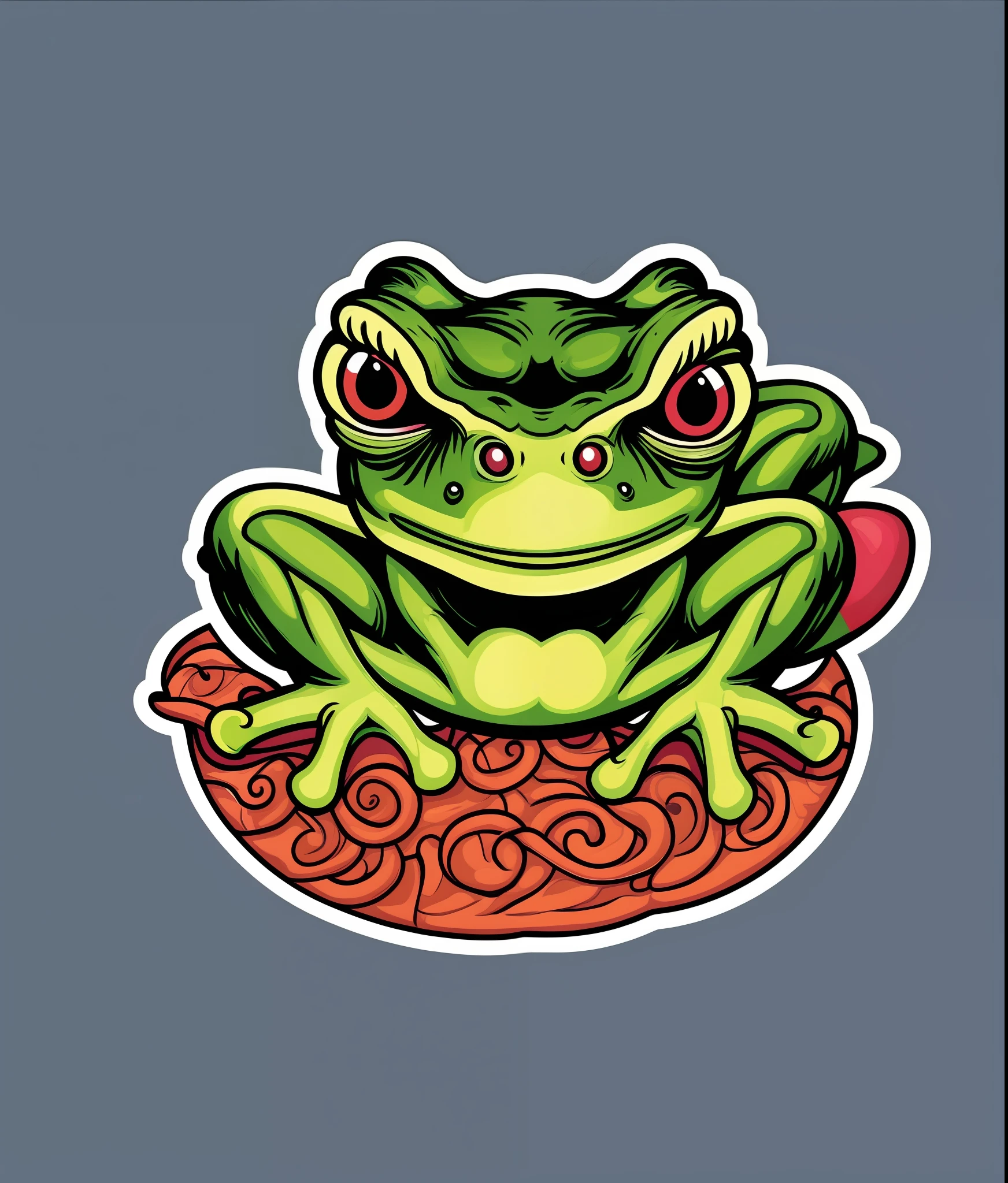 Frog, Colorful, Vintage Style, (T-shirt Design), Masterpiece Realistic Volumetric Light