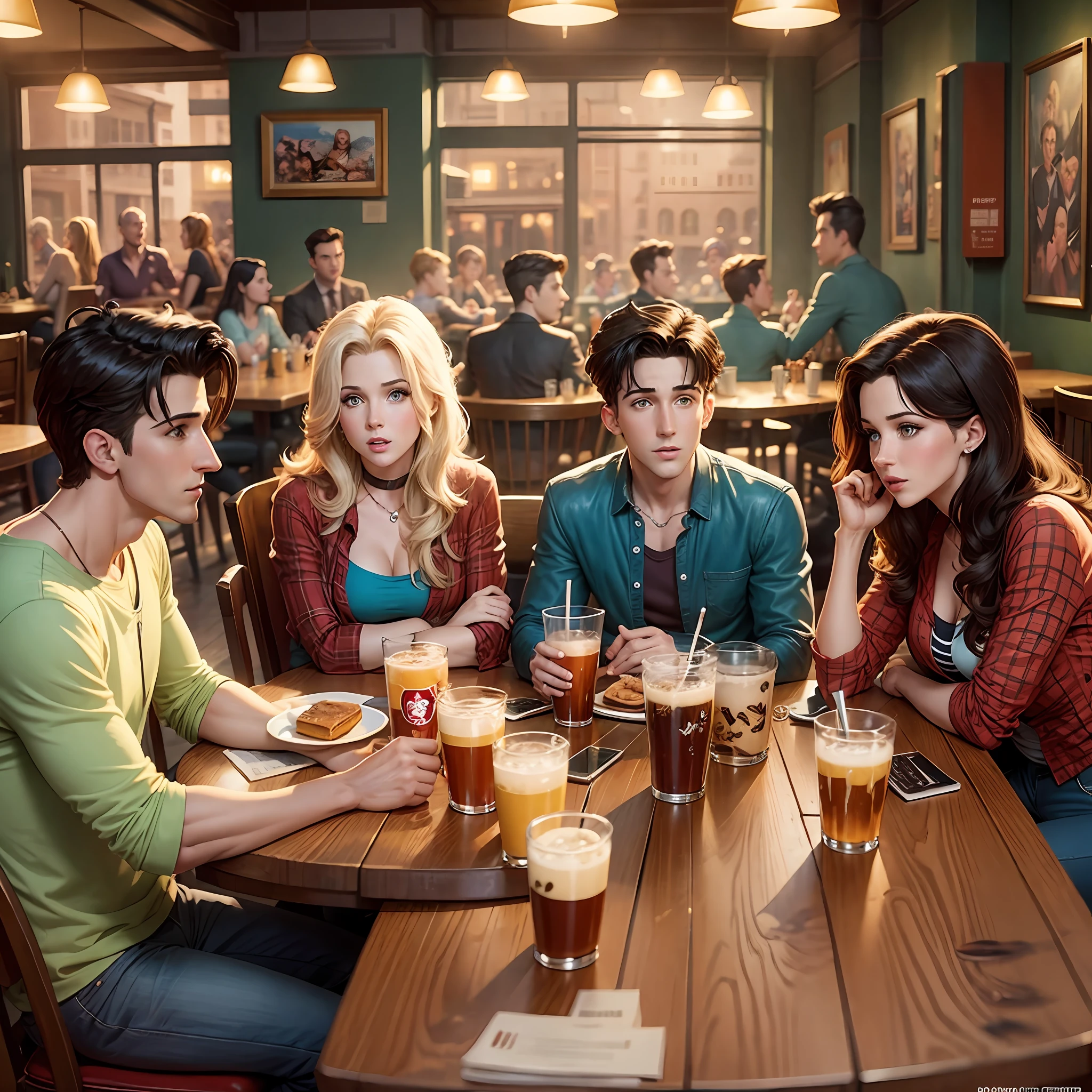 Disney Comics-style American drama "Friends" 6 people together in the Central Perk café scene --auto --s2