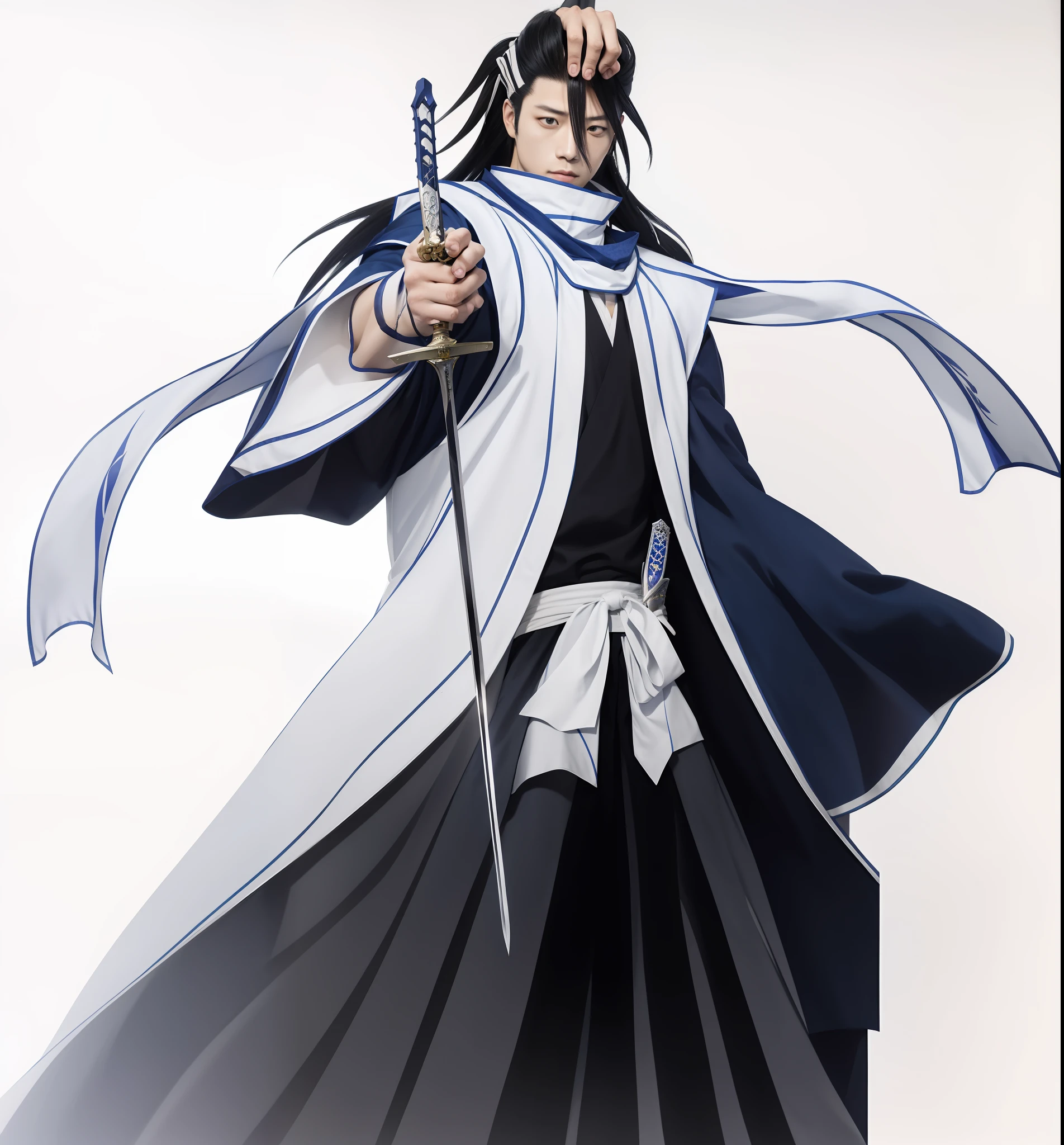 The anime man holds a sword in his hand and the background is a building, Gintama of Nippon Juro, Kazuto Okakata, inspired by the Kansaka Sekiya family, Kakanosuke Yagaki, Ichigo Kurosaki, as an anime character, male anime character, Mitsuharu Goto