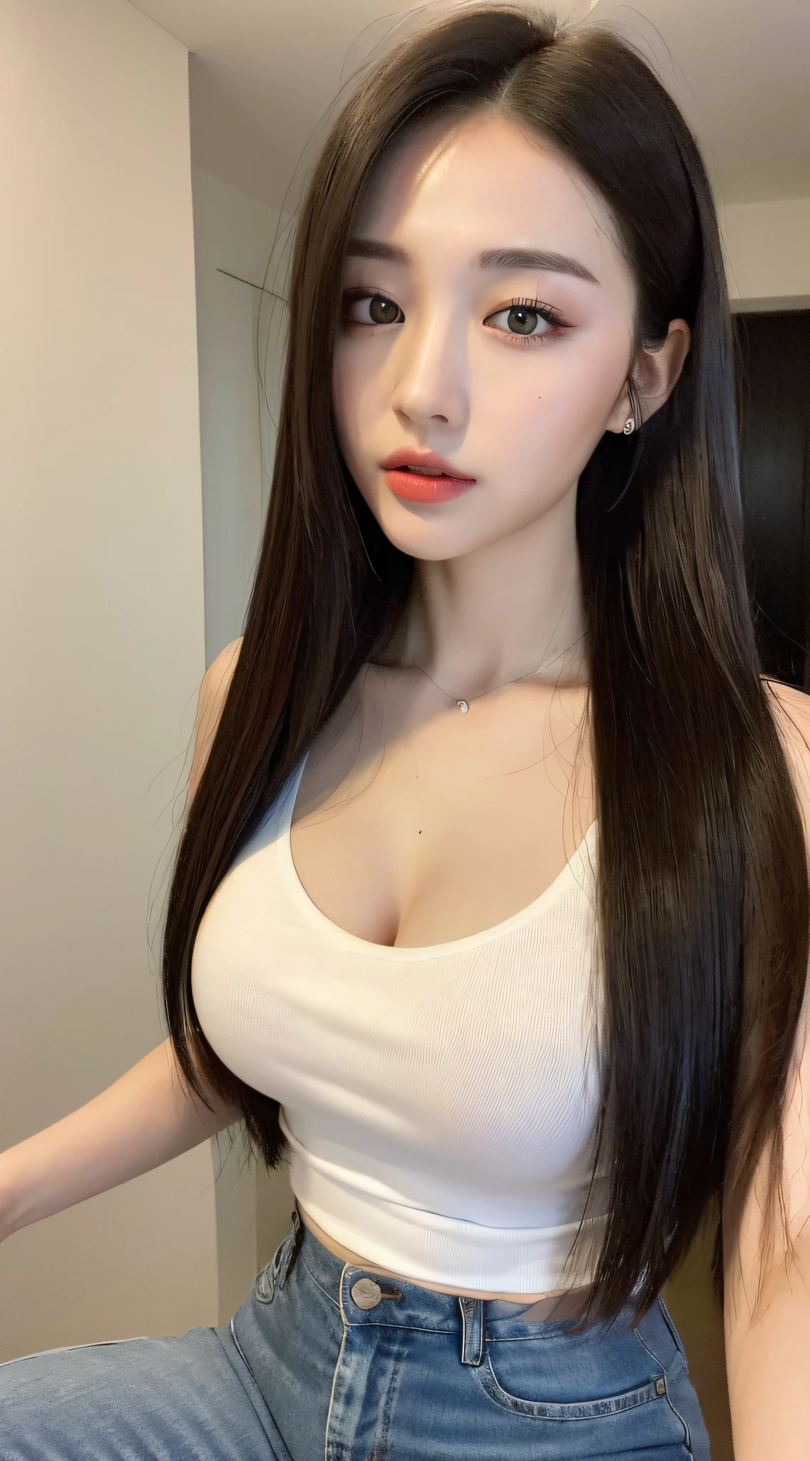 ((Best Quality, 8K, Masterpiece:1.3)), 1girl, Slim Abs Beauty:1.3, (Hairstyle Casual, Big Breasts:1.2), White Clear Shirt, Super Fine Face, Detailed Eyes, Double Eyelids, Home, Black Pantyhose,