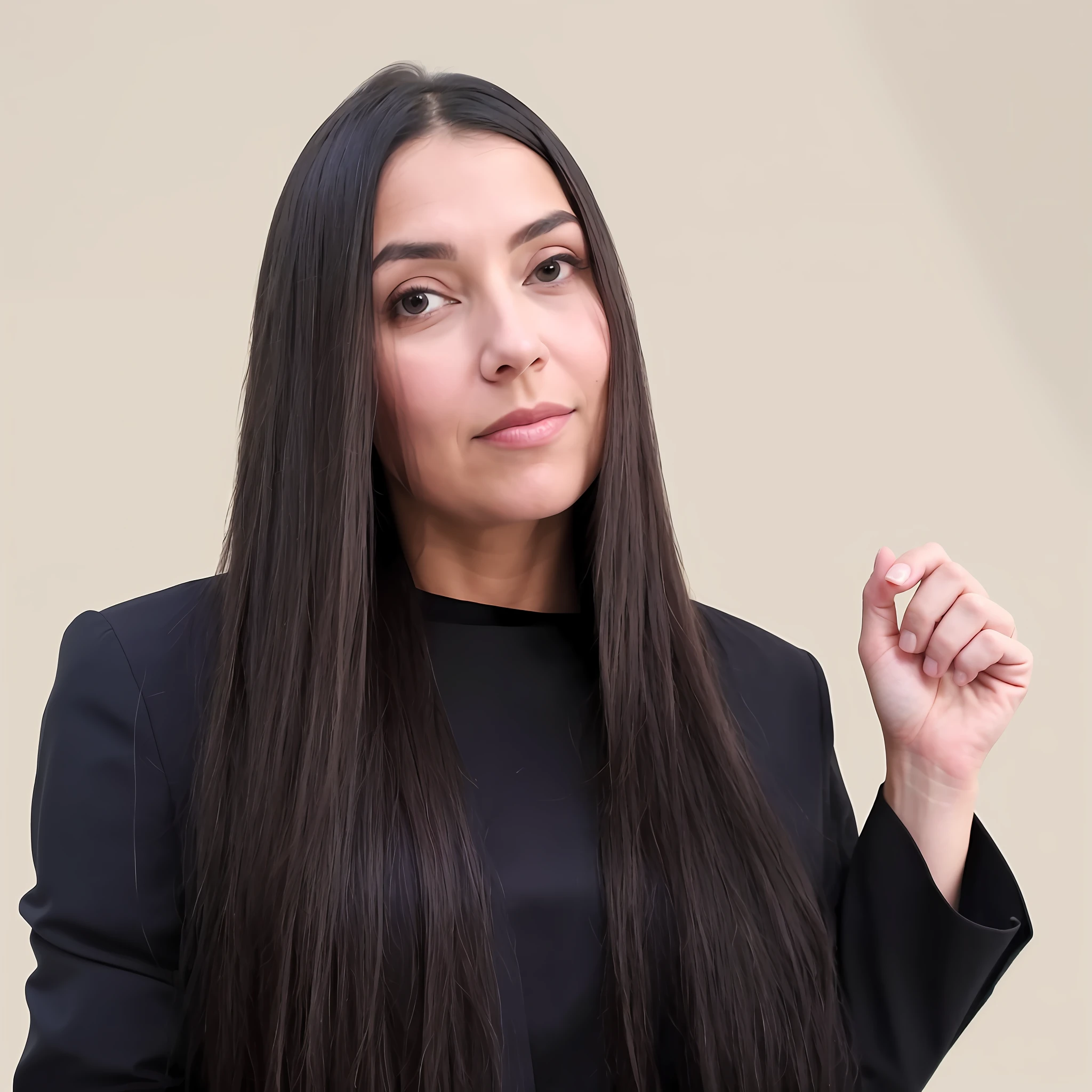 Film particles, shot with a Sony a9 II mirrorless camera, Laurence Demaison, (8k, best quality, masterpiece: 1.2), 1 mature office lady, mature face, angry, leaning forward, centered, (full body), in an office with an intricate nighttime cityscape, dark hair, bun, (bottom), loose office shirt, office women's clothing, top button opening, naturally hanging breasts, realistic, face clear, partially visible, (black lace trim), high heels, (hands behind the head),