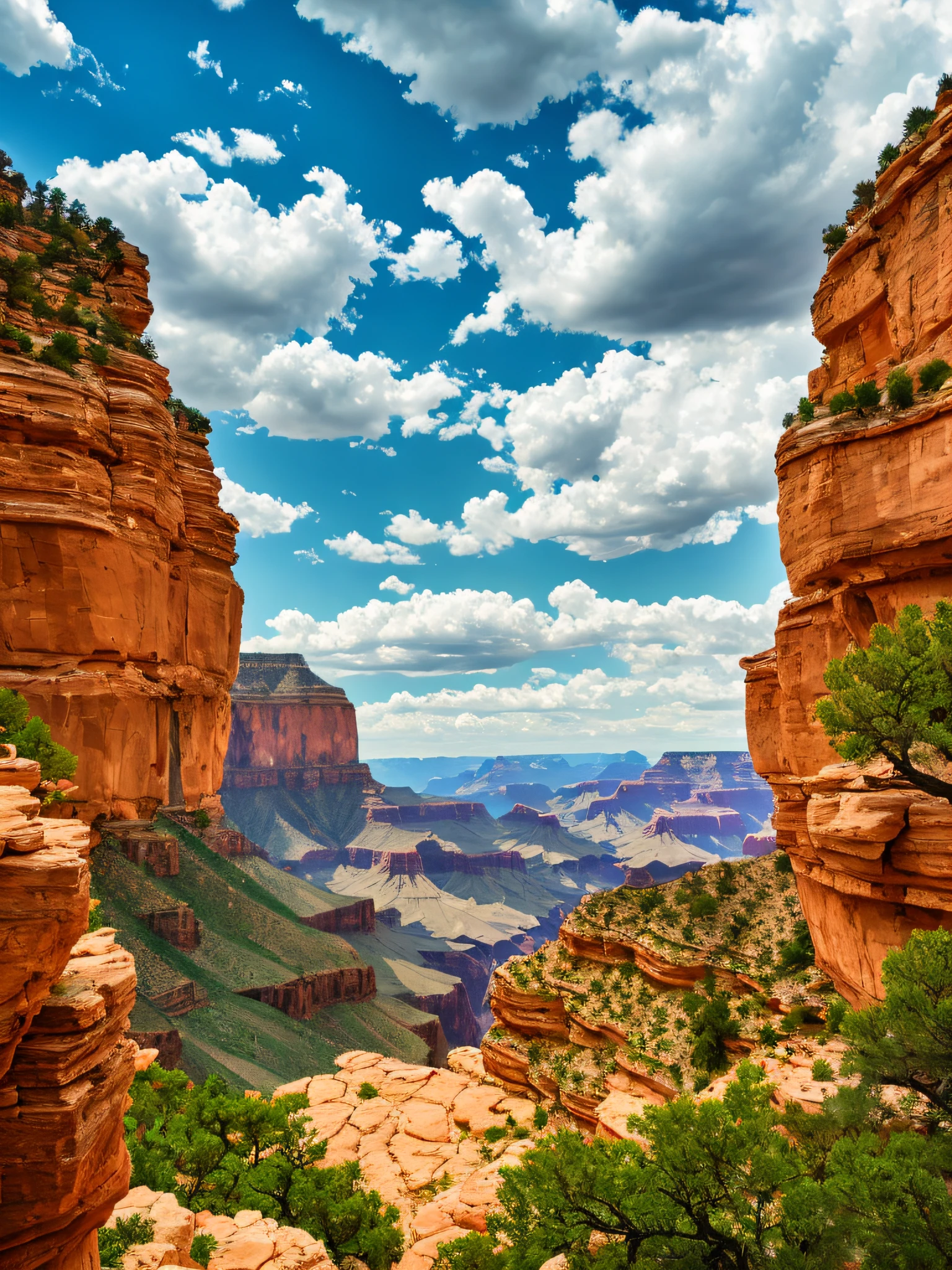 Masterpiece, ultimate quality, Cg unity 8k wallpaper, super delicate, beautiful sky and clouds, rich natural scenery, Grand Canyon, ancient Chinese stone sculptures, beautiful green mountains, no trace, excellent scenery, already awarded photography competition, background blur, full depth of field, HDR high dynamic, real restoration, intricate, extreme detail, dramatic presentation, perfect presentation of the style of midjourney art.