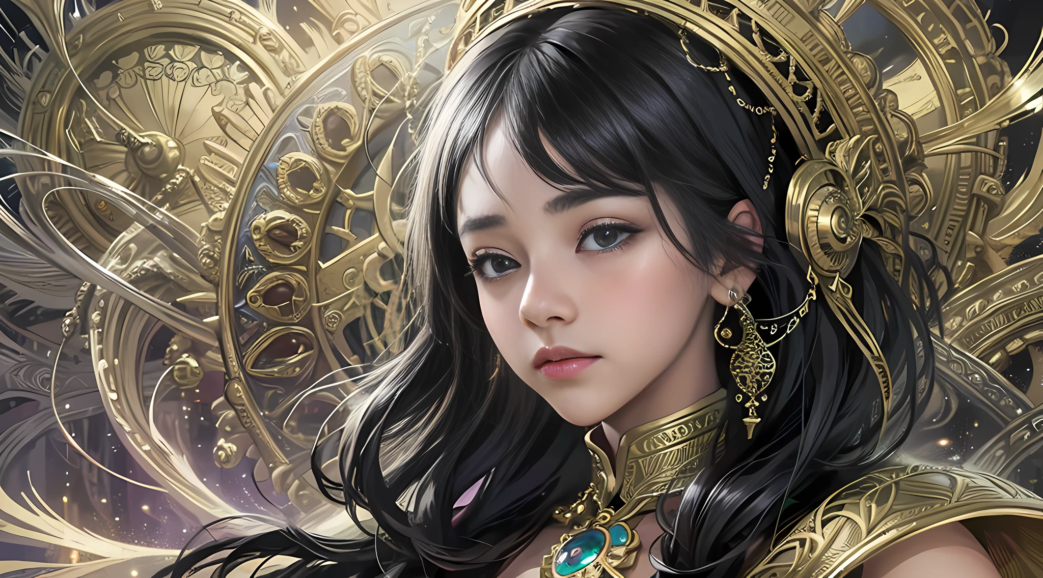 Perfect NwsjMajic, (Masterpiece, Top Quality, Best Quality, Official Art, Beauty and Aesthetics: 1.2), (1 Girl), Extremely Detailed, Colorful, Supreme Detail, Official Art, Unity 8k Wallpaper, Ultra Detailed, Beautiful and Aesthetic, Graceful, Holy Light, Gold Leaf, Gold Leaf Art, Shimmering Images, (Zentangle, Mandala, Tangled, Entangled). --auto --s2