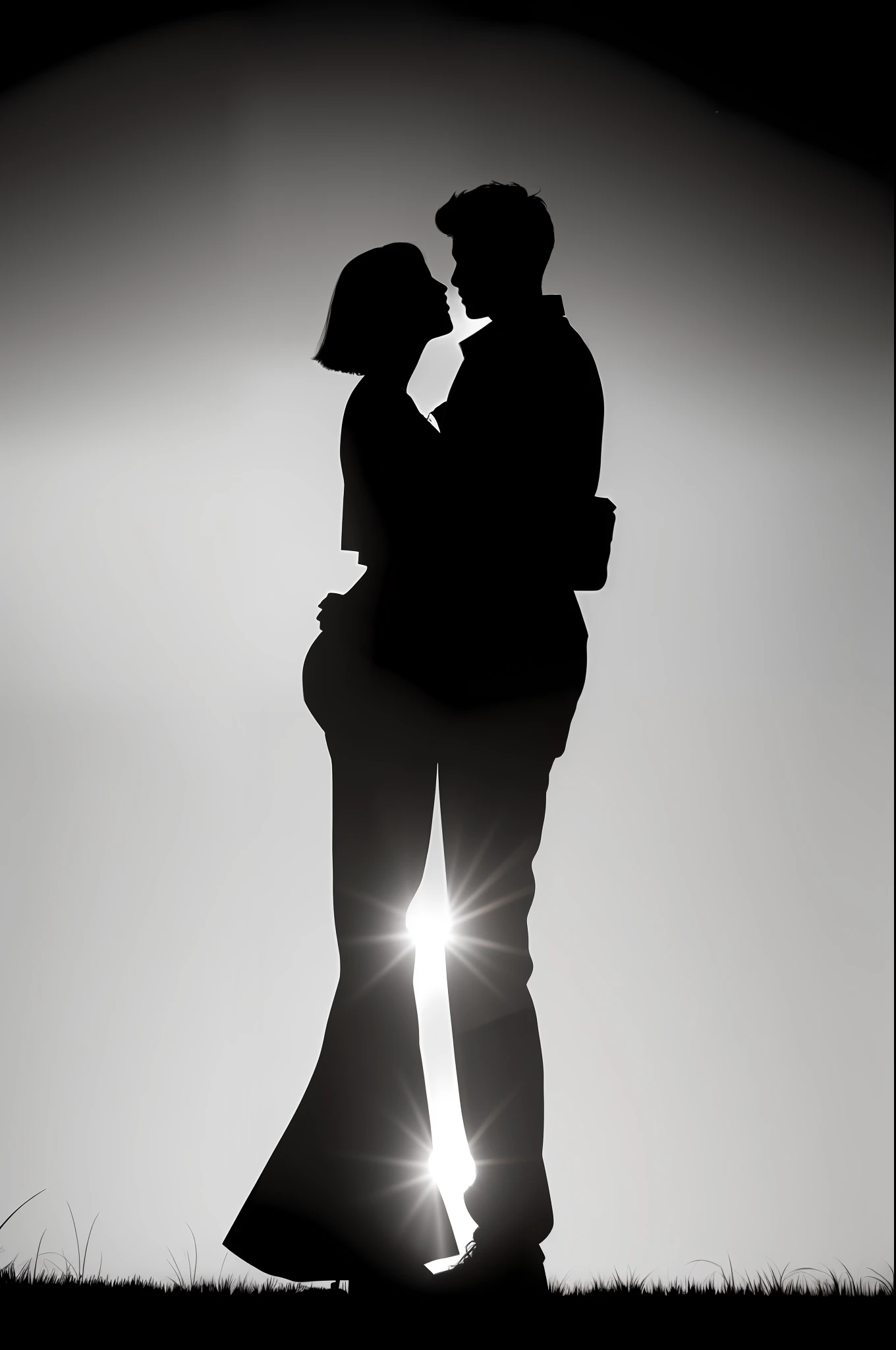 boy and girl silhouette facing each others back