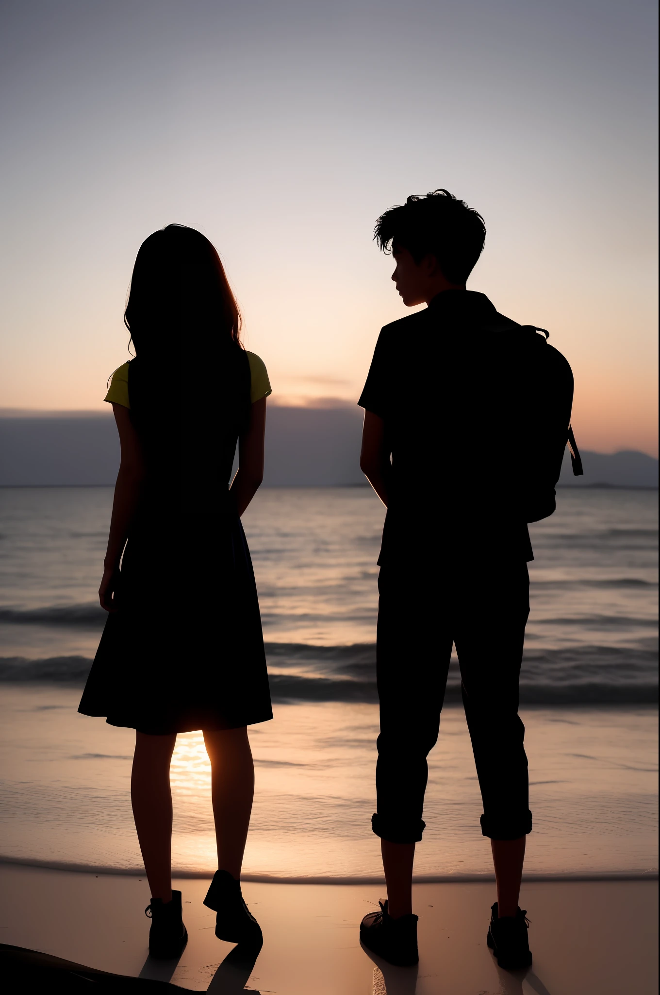 boy and girl silhouette facing each others back