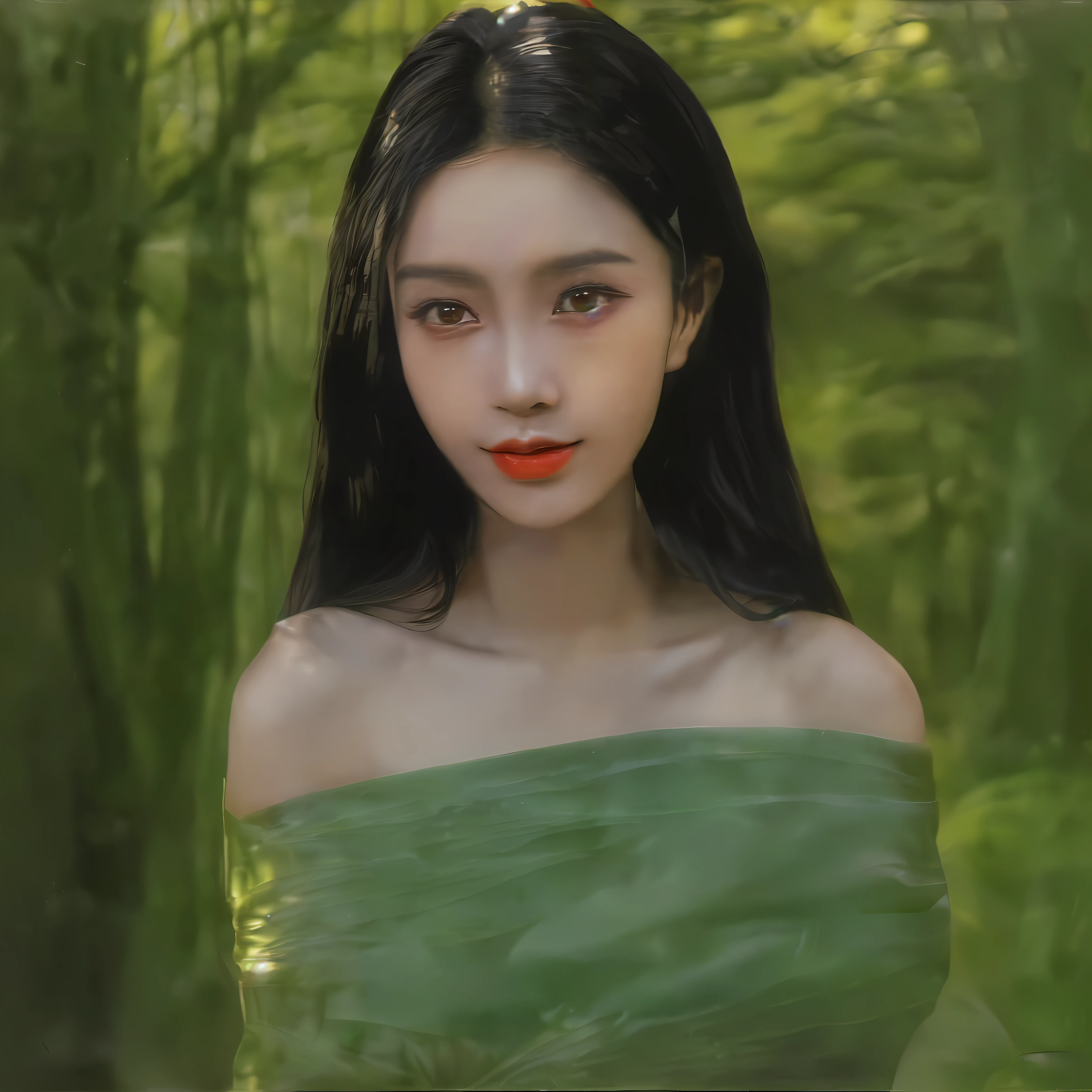"((Loli Girl: 1.2 + Black Hair: 1.1), (HD Quality: 1.3 + 2:3 Suitable Ratio), Forest Background, Extreme Soft Light and Shadow, Delicate and Soft Complexion, Jade Skin, Unique Fantasy Scene, Stylized with 1250 Filters))"