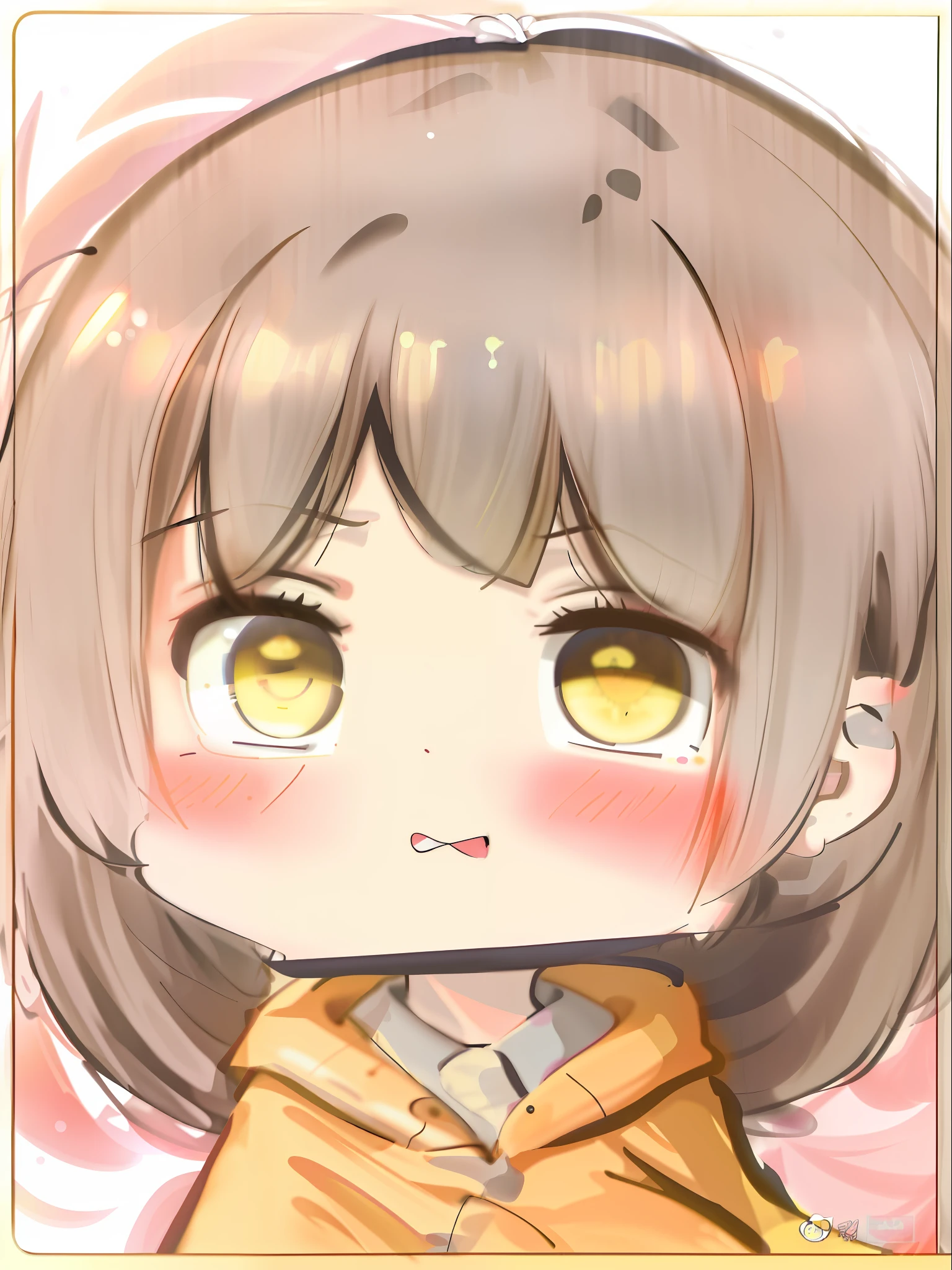 a cartoon image of a girl with a yellow shirt and a yellow jacket, grainy, soft shading, inspired by Takehisa Yumeji, [[[[grinning evily]]]], :9 detailed face: 8, lofi portrait, inspired by Nara Yoshitomo, soft image shading, flat anime style shading, low quality grainy