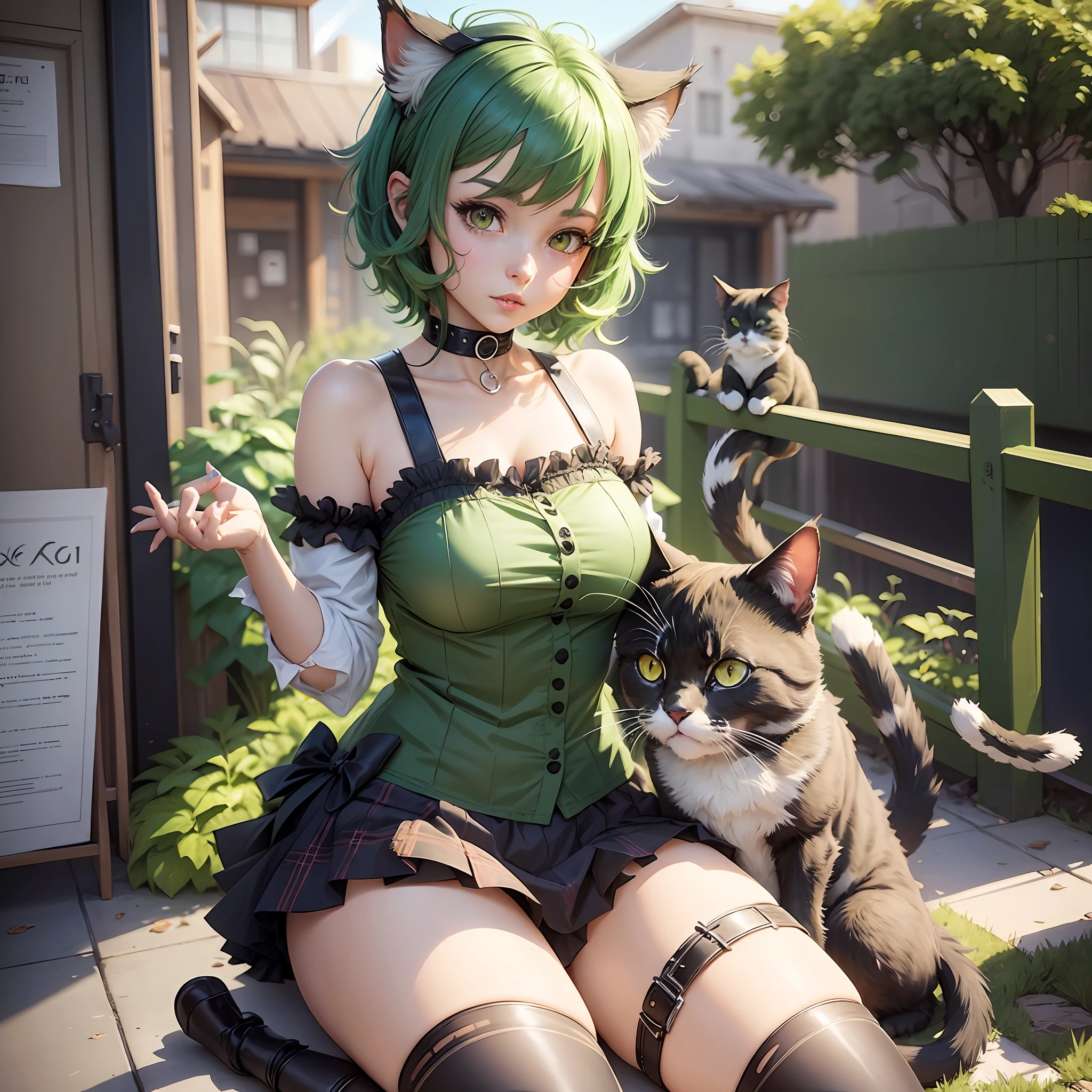 anime girl with short green hair holding a cat, anime girl with cat ears, anime catgirl, cute anime catgirl, catgirl, beautiful anime catgirl, girl with cat ears, detailed anime character art, cat girl, woman with cat ears, trend in artstation pixiv, pixiv artstation, attractive cat girl --auto --s2