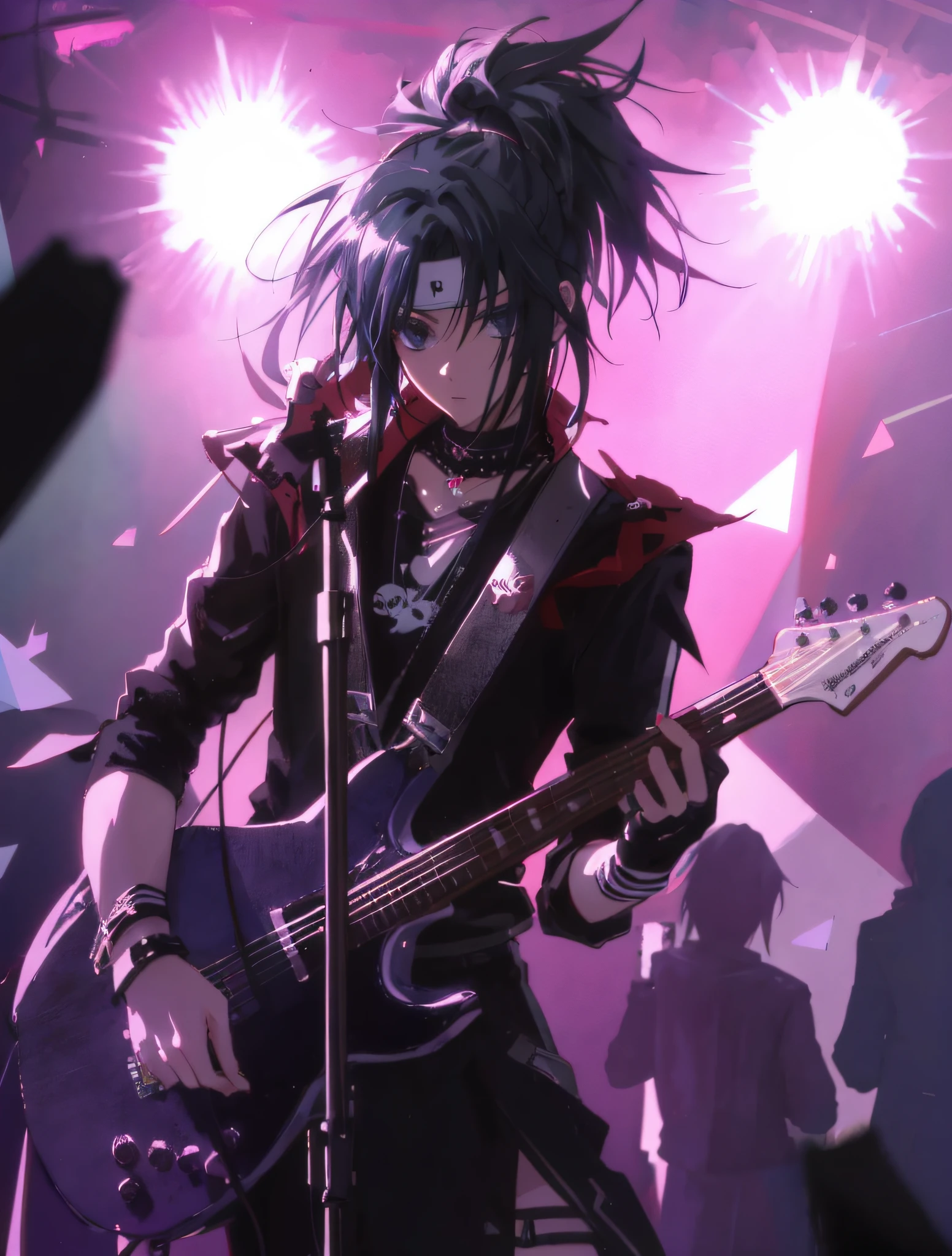 arafed image of a man with a guitar and a microphone, nightcore, punk-rocker, emo anime girl, epic 3 d abstract emo girl, high quality anime artstyle, he is a rockstar, artwork in the style of guweiz, best anime 4k konachan wallpaper, baroque visual kei decora art, anime style 4 k --auto --s2