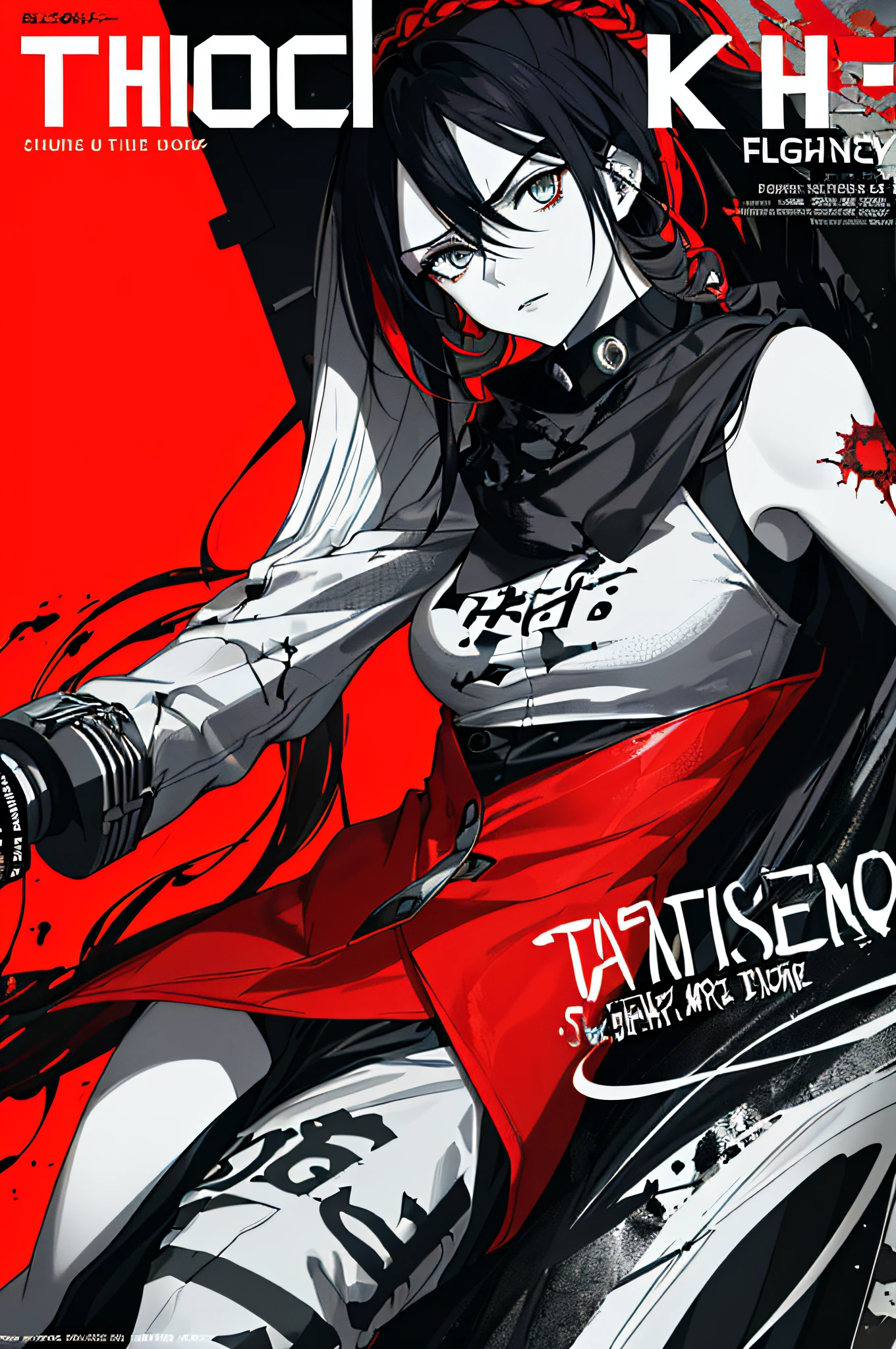 ((((dramatic))), (((gritty))), (((intense))) film poster featuring a young woman as the central character. She stands confidently in the center of the poster, wearing a stylish and edgy outfit, with a determined expression on her face. The background is dark and gritty, with a sense of danger and intensity. The text is bold and attention-grabbing, with a catchy tagline that adds to the overall feeling of drama and excitement. The color palette is mainly dark with splashes of vibrant colors, giving the poster a dynamic and visually striking appearance,tachi-e
(magazine:1.3), (cover-style:1.3), fashionable, woman, vibrant, outfit, posing, front, colorful, dynamic, background, elements, confident, expression, holding, statement, accessory, majestic, coiled, around, touch, scene, text, cover, bold, attention-grabbing, title, stylish, font, catchy, headline, larger, striking, modern, trendy, focus, fashion,