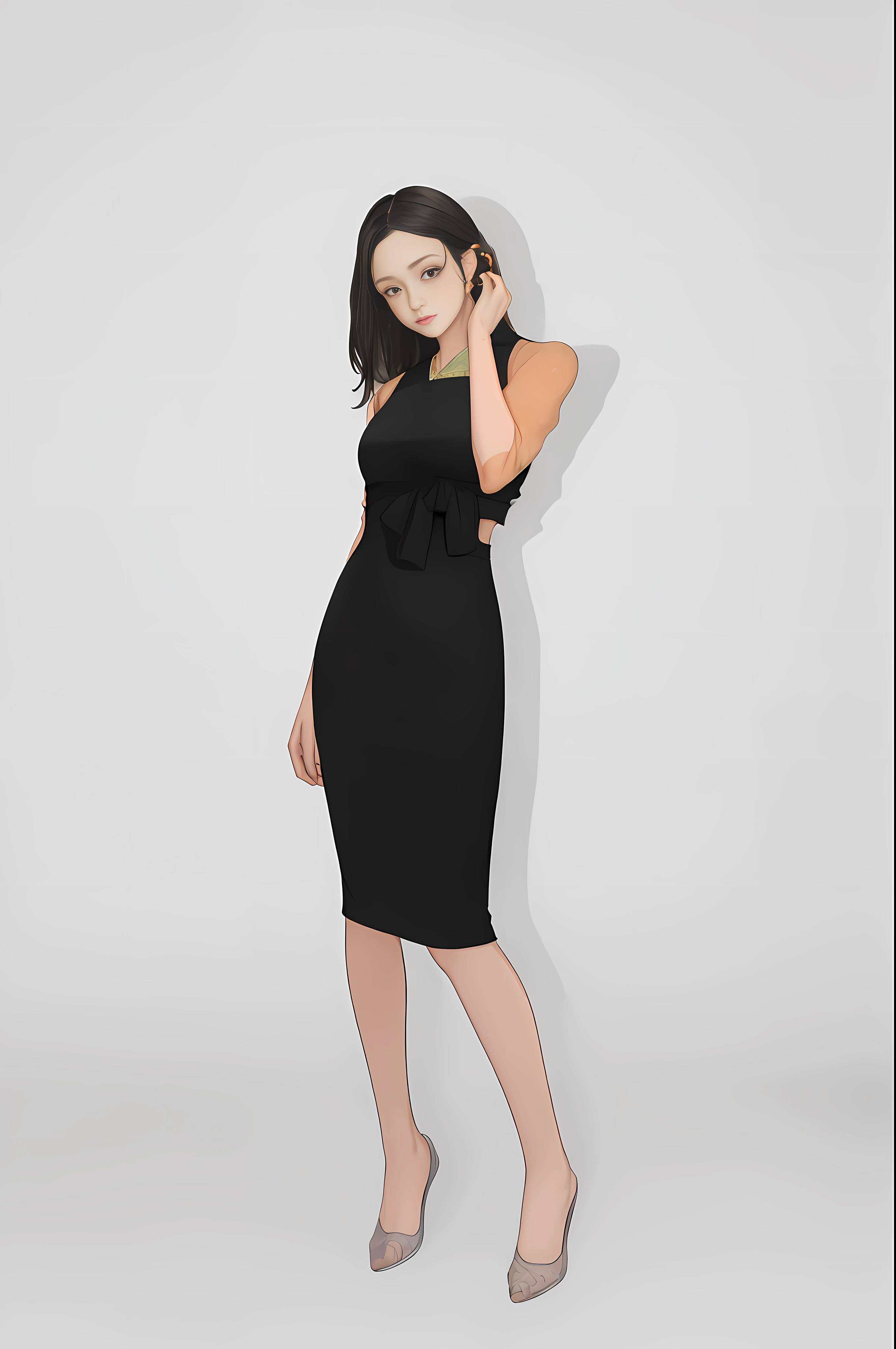 arafed woman in a black dress posing for a picture, full length view, bodycon dress, detailed image, wearing black dress, wearing a black dress, full body wide shot, wearing a tight black dress, wearing a dark dress, official product image, sophisticated dress, mid view, wearing a cocktail dress, detailed wide shot, eora