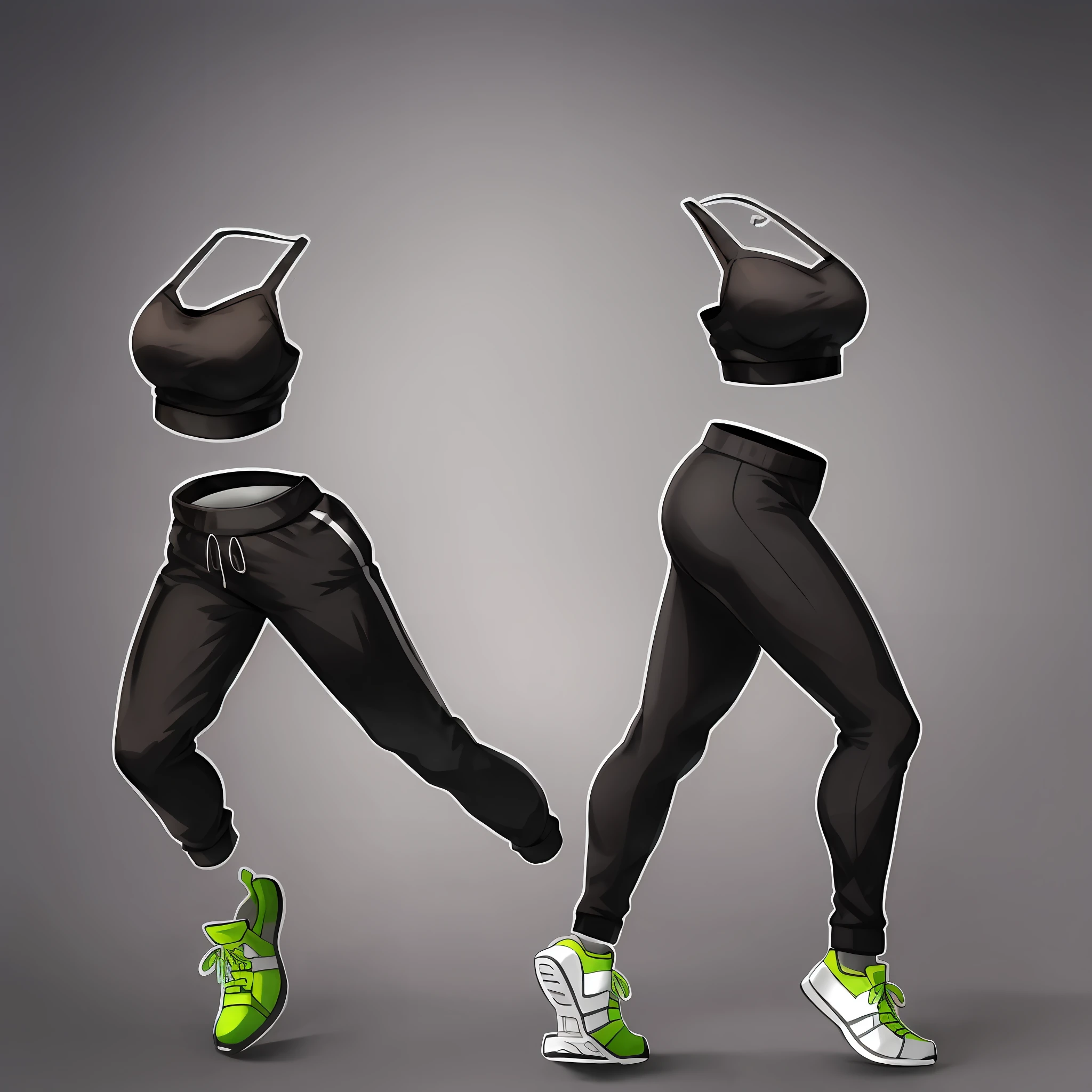 invisible, headless, faceless, masterpiece, best quality, large breasts, black sports bodice, gray joggers, running, park, accurate body, 1girl, side view, jiggle physics, full body view