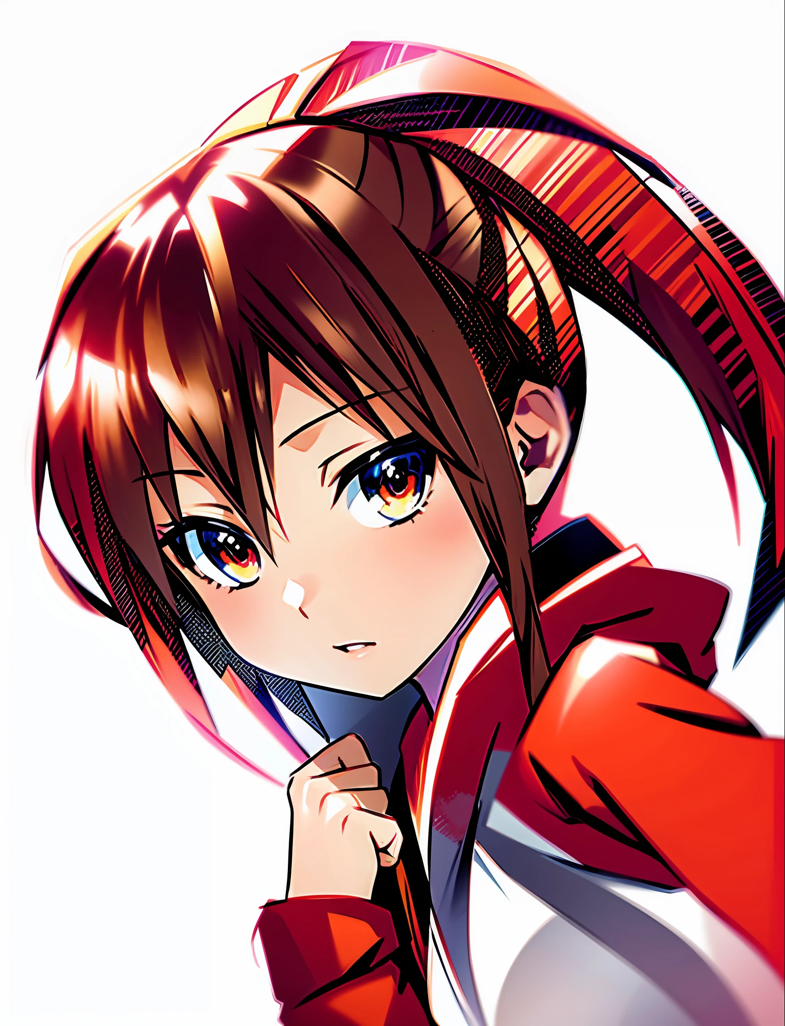 Cartoon girl, brown hair and ponytail, red clothes, two-dimensional anime style,