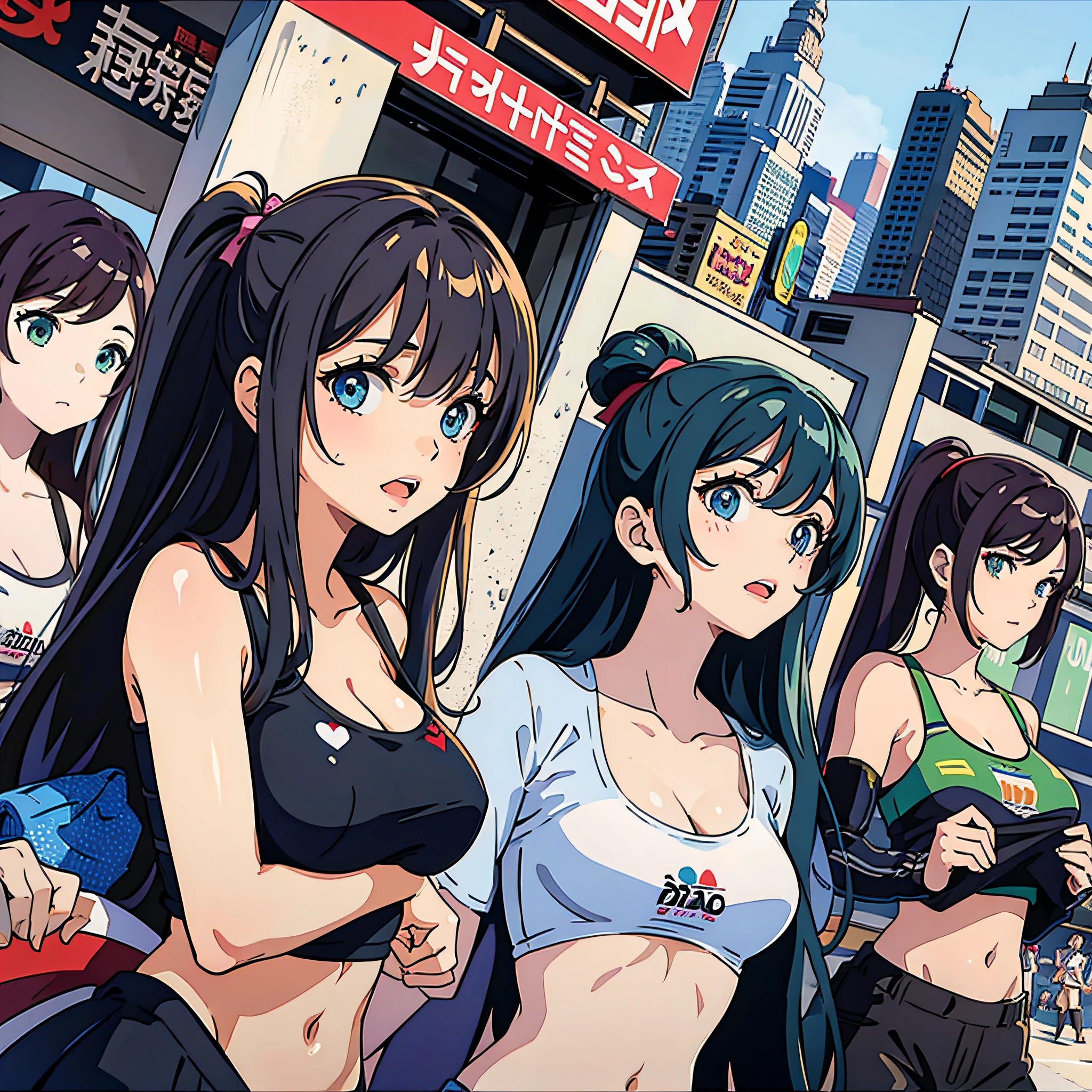 1 group of women, sexy, cheering, street