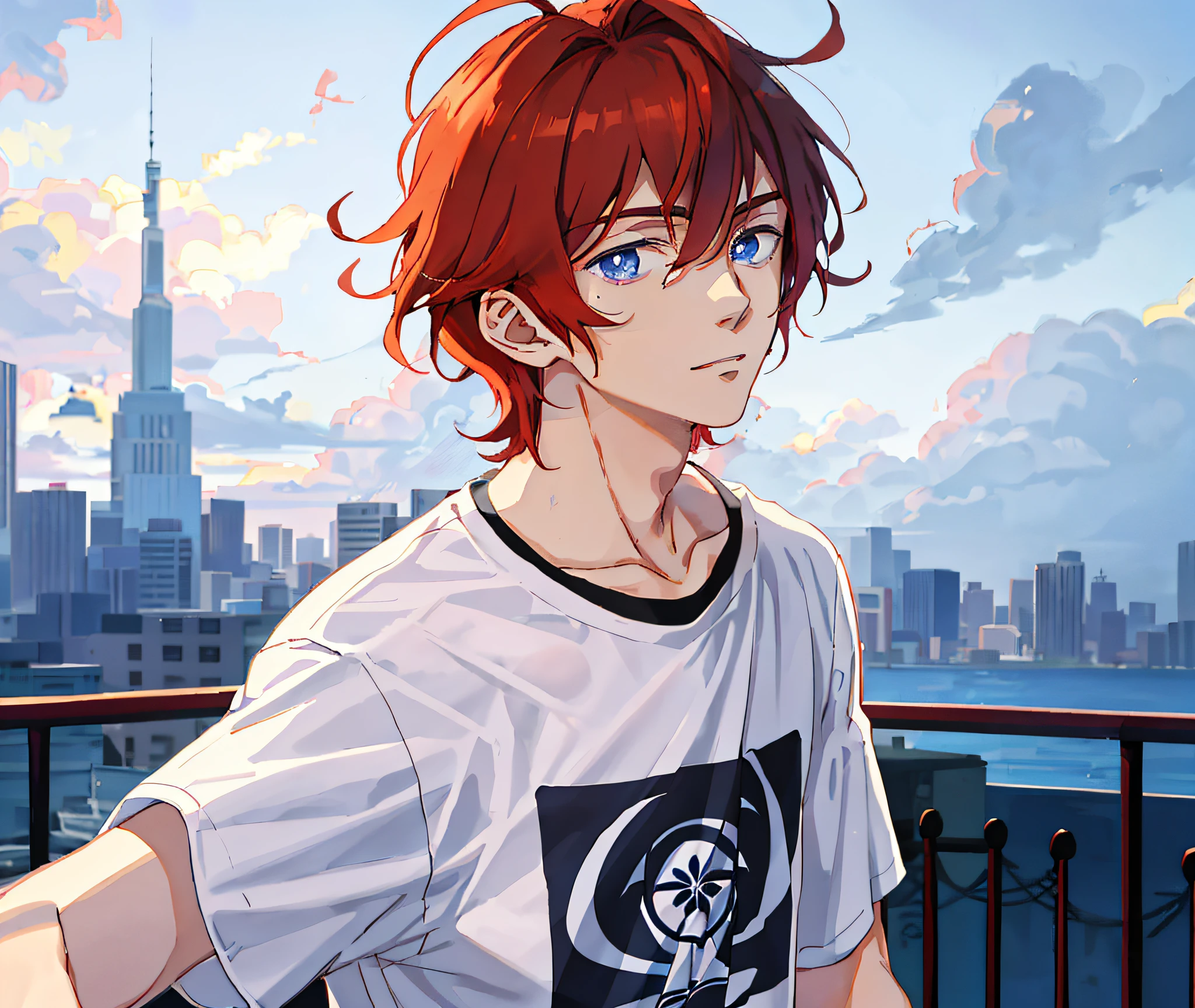 Anime - style image of a young man with dark red hair and blue eyes, dark red - anime boy with hair, tall anime man with blue eyes, young anime man, anime style portrait, anime boy, anime style 4 K, male anime style, anime style, handsome anime pose, anime portrait of a handsome man, anime style character, handsome guy in demon killer art