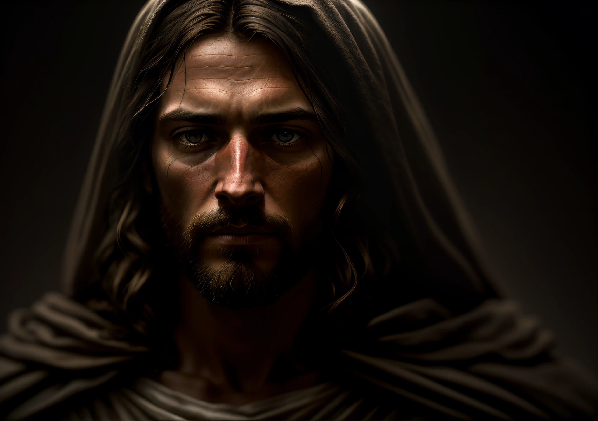JESUS CHRIST DARK PHOTO: realistic epic, soft cinematic portrait, adobe lightroom, photographic lab, highly detailed, faded, (neutral colors: 1.2), (hdr: 1.4) , (soft colors:1.2), hyperdetailed, (artstation:1.4), cinematic, warm lights, dramatic light, (intricate details:1.1), complex background, (rutkowski:0.66), (blue and orange:0.4)