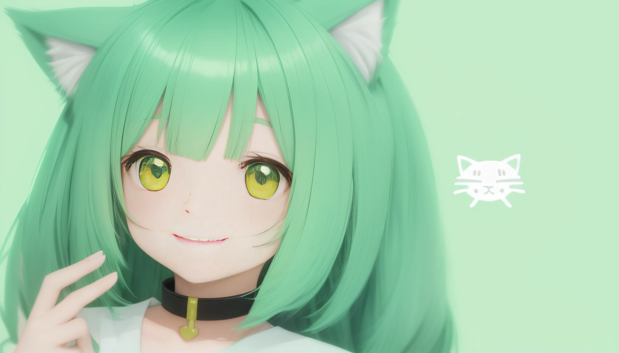 Anime girl with green hair and green ears on a white background, Anime girl with cat ears, beautiful anime catgirl, official character art, sly smile, anime gachica, rin, cute anime catgirl, --auto --s2