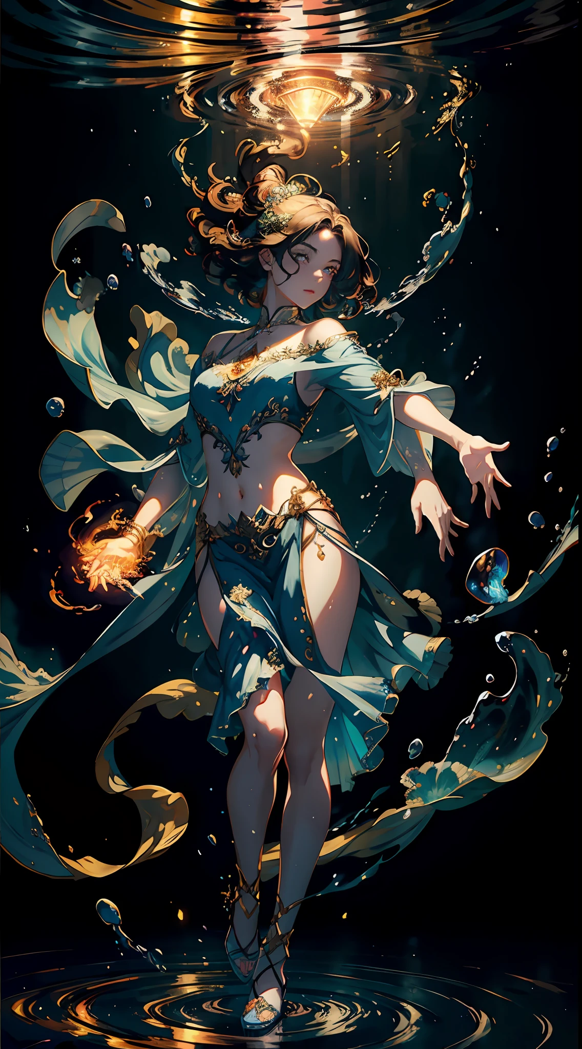 yelowish green shirt, flame and water, blue and orange, (best quality, masterpiece), moon, magical, pose, ice and fire particle, magic, hand conjuring water, water trail on air, wind, flower, upper body, detailed background, detailed clothes, glowing, looking at viewer, blonde, galaxy,hand with five fingers, (sharp eyes), emerald shirt, detailed clothes, blue water trail in the air, eye looking straight through the view, flying particles, dust, mirage, wind, conjure magic of ice on hand, ice and fire, chrysanthemum in the background, yellow and blue lighting,best quality, beautifully painted,(denoising:0.6),[splash ink],((ink refraction)), (beautiful detailed sky),moon,(masterpiece, ultra-detailed),(Lycoris radiata), (((realism))), ((detailed face)), (detailed pupils), water and fire, particle, lips, solo focus, woman, cinematic lighting, dynamic pose, ominous, gorgeous, magical effects, baroque, ((((full body)))), jewelry, ((flowing cloth)), ornate, very long sleeves, long skirt, detailed texture, glowing eyes, (glowing cracks, flowing cloth), evil smile, detailed background, curly hair, short hair, reflective floor, temple, stars, (caustics), temple, loincloth, (particleA:0.8), (in the style of dispersion)detail background, hand free, photo realistic, yellow and blue lighting,best quality, beautifully painted,highly detailed,(denoising:0.6),[splash ink],((ink refraction)), (beautiful detailed sky),moon,highly,detaild,(masterpiece, best quality, extremely detailed CG unity 8k wallpaper,masterpiece, best quality, ultra-detailed),(Lycoris radiata) (best quality, masterpiece), 1girl, pose, particles, wind, upper body, simple background, looking at viewer, blonde, milky way, (best quality, masterpiece), 1girl, flame, galaxy, smoke,official art, masterpiece,