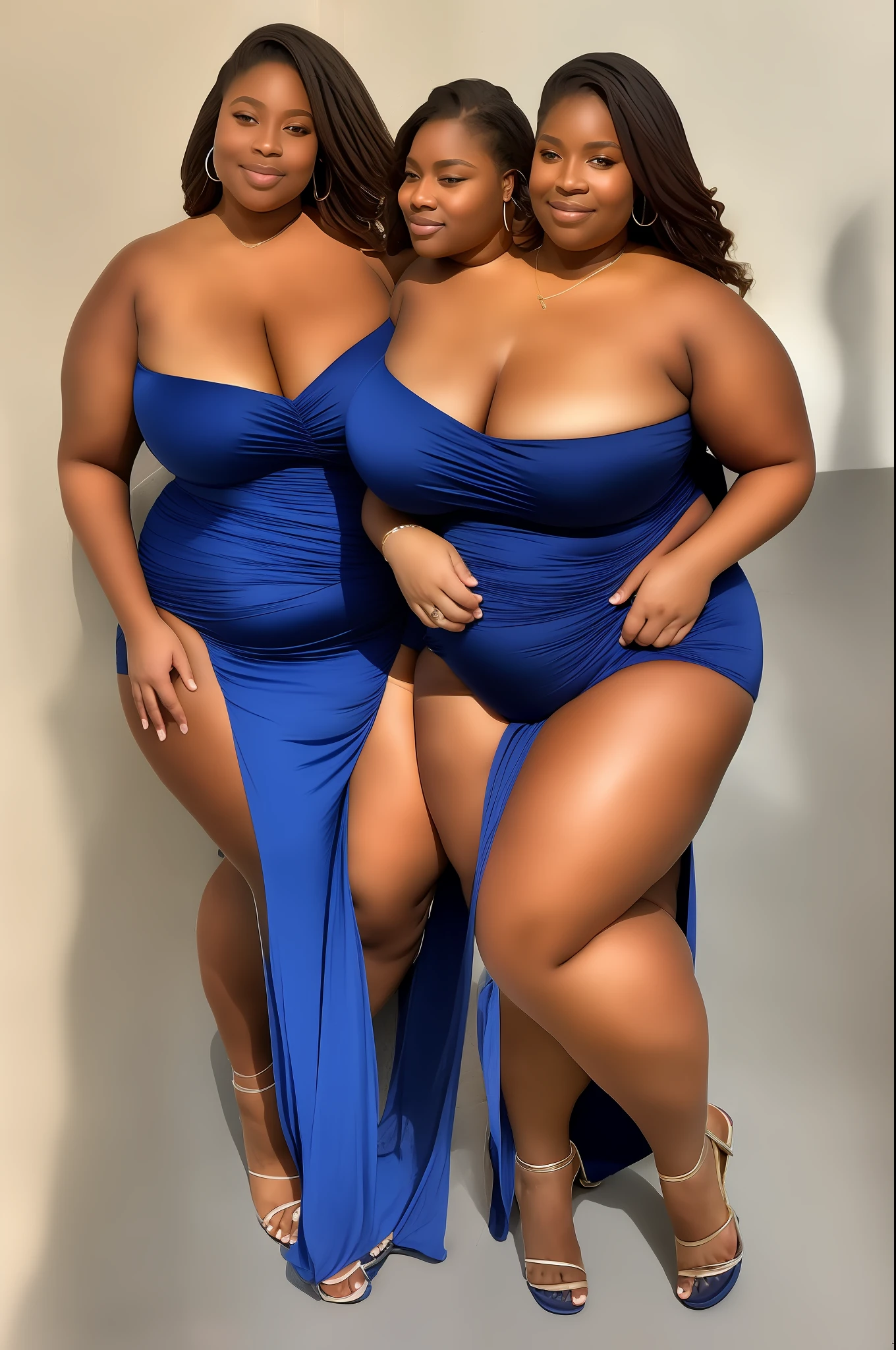 2heads, broad shoulders,  two heads side by side, conjoined, a curvy woman with wide-angle shot, no more than 2 arms, no nore than 2 legs, featuring curvy thighs with smooth skin and soft lighting. The thighs should be thick with a gentle curve and defined muscles. The overall look should be voluptuous thighs with a subtle shine and a soft glow