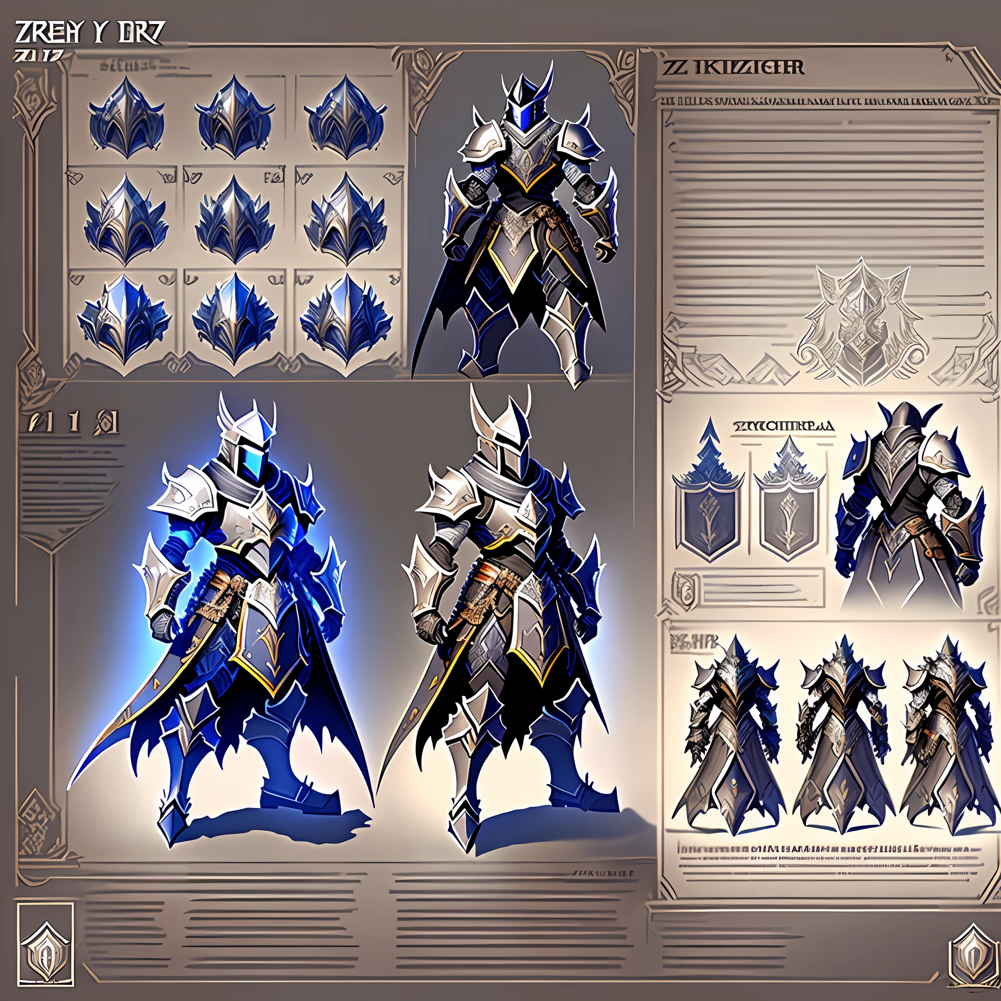 Character sheet concept art of a gray background Knight of Iron (ZRPG style) (masterpiece: 1.2) (illustration: 1.1) (best quality: 1.2) (detailed) (intricate) (8k) (HDR) (wallpaper) (cinematic lighting) (clear focus) --auto --s2
