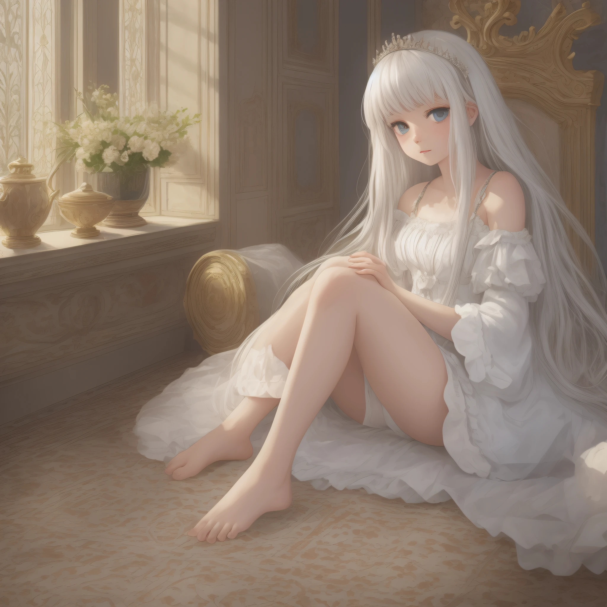 White hair, barefoot, ****, princess, royal palace --auto --s2