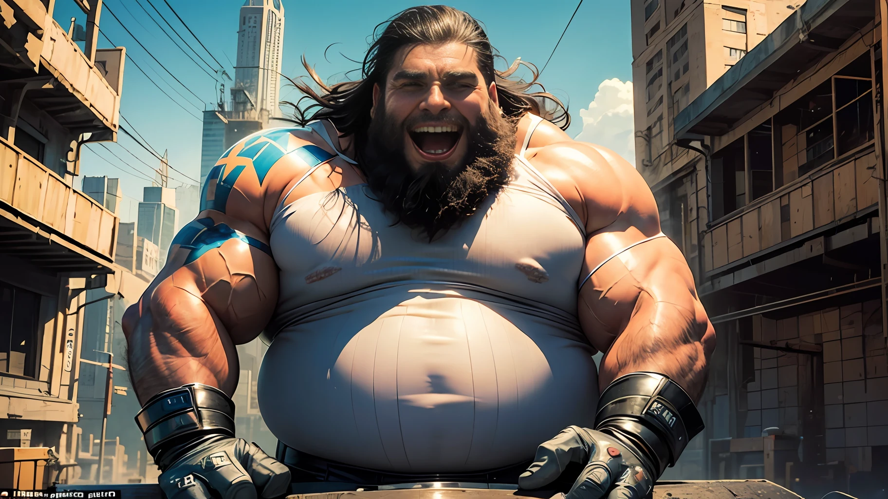 A man with an extremely large body and a height of more than two meters, fat all over, bright eyes, a smile, a masterpiece, the best quality --auto --s2