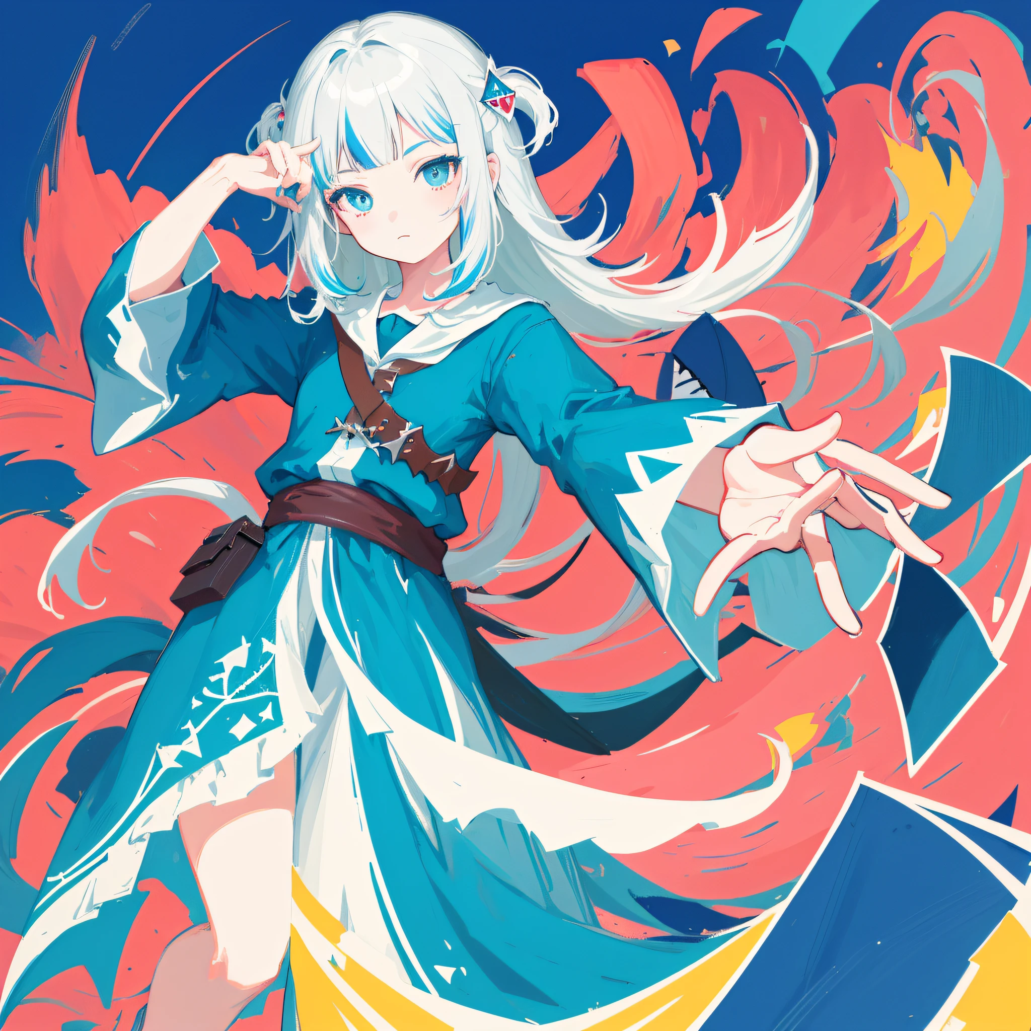 (人物: Gawr Gura), (flat color:0.9),(colorful:1.1),(masterpiece:1,2), best quality, masterpiece, highres, original, extremely detailed wallpaper, looking at viewer,,,1girl,solo,Portrait