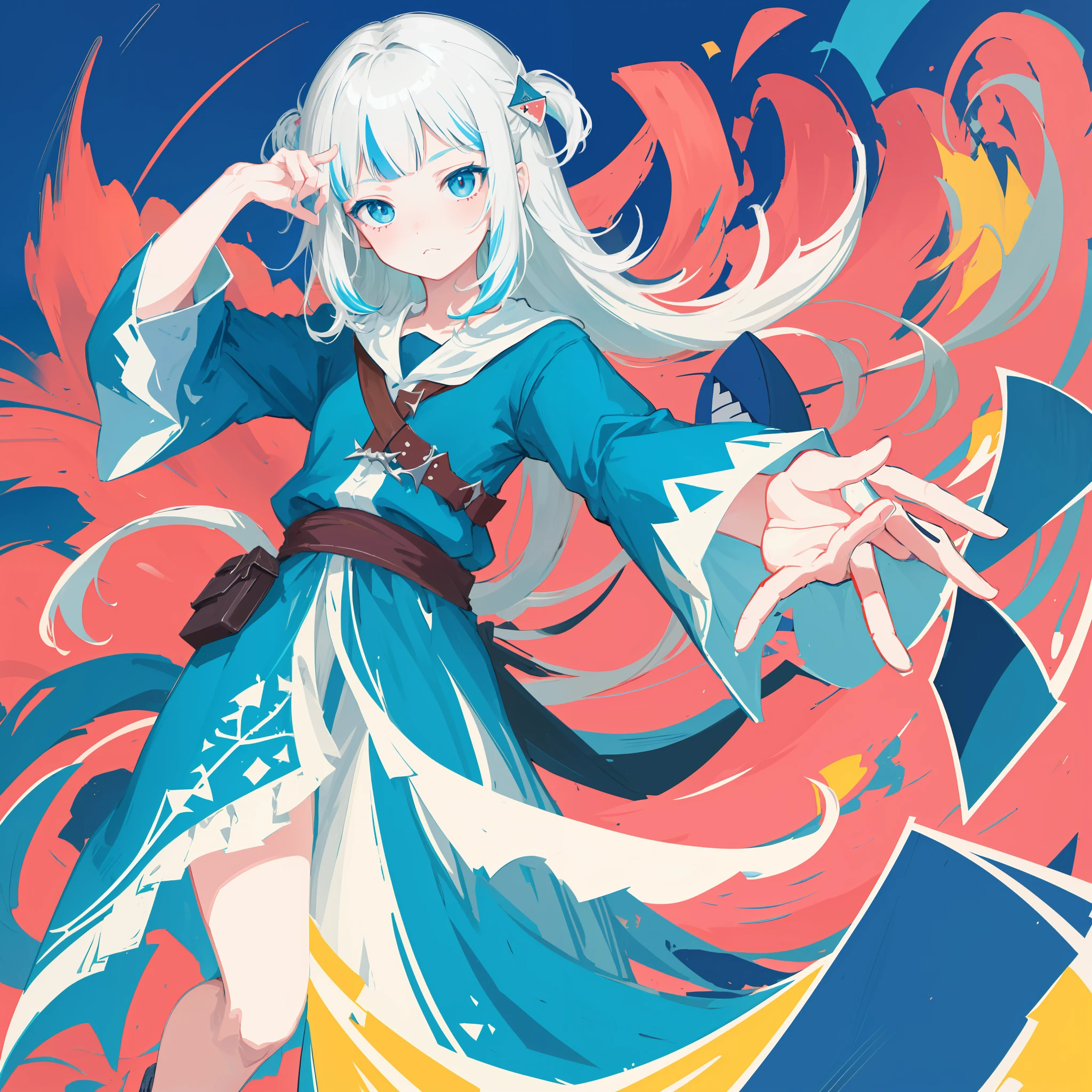 (人物: Gawr Gura), (flat color:0.9),(colorful:1.1),(masterpiece:1,2), best quality, masterpiece, highres, original, extremely detailed wallpaper, looking at viewer,,,1girl,solo,Portrait