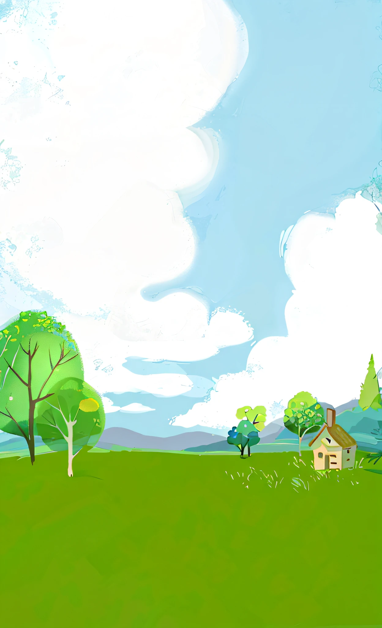 there is a cartoon of a house in a field with trees, landscape illustration, airy landscape, distant village background, scenic landscape, landscape background, anime countryside landscape, sunny landscape, scenic background, bright landscape, landscape in background, summer landscape, house background, rural landscape, country landscape, landscape scenery, detailed scenery —width 672, made of tree and fantasy valley