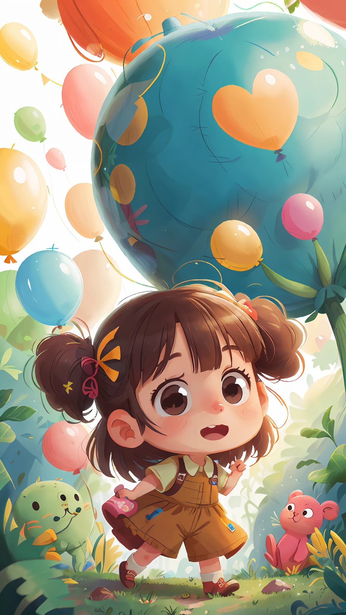 A girl with a zoo, many balloons, happy, happy, perfect quality, clear focus (clutter-home: 0.8), (masterpiece: 1.2) (realistic: 1.2) (bokeh) (best quality) (detailed skin: 1.3) (intricate details) (8K) (detail eyes) (sharp focus), (happy), clip