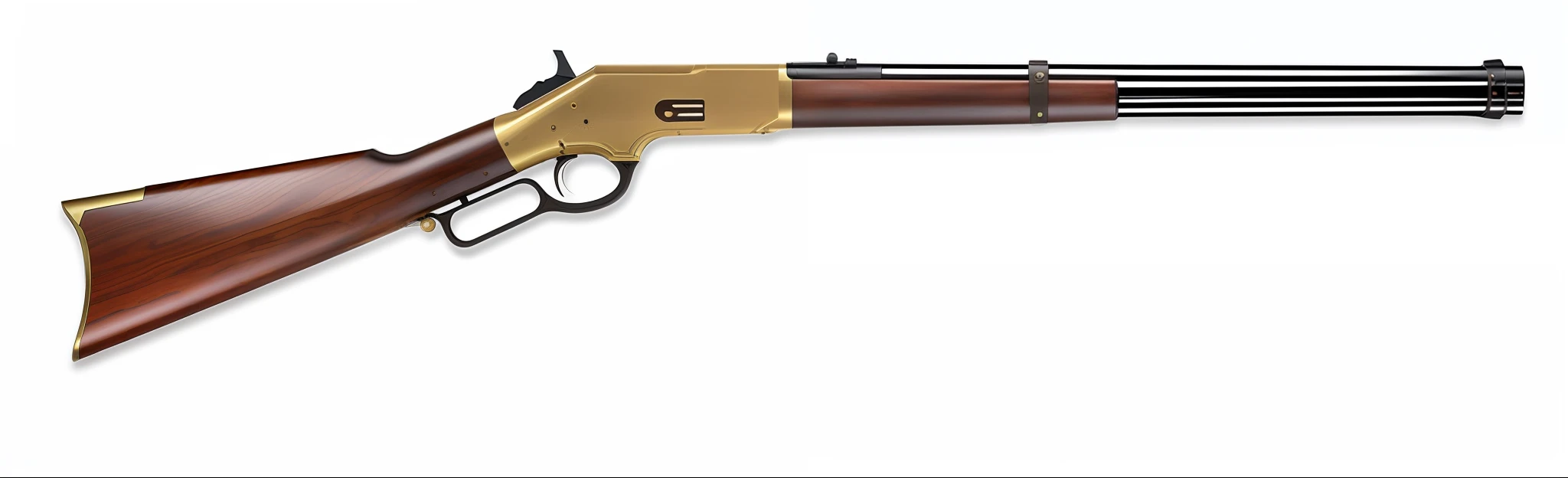 Rifle with wooden barrel and brass-plated handle, masterpiece, fine details