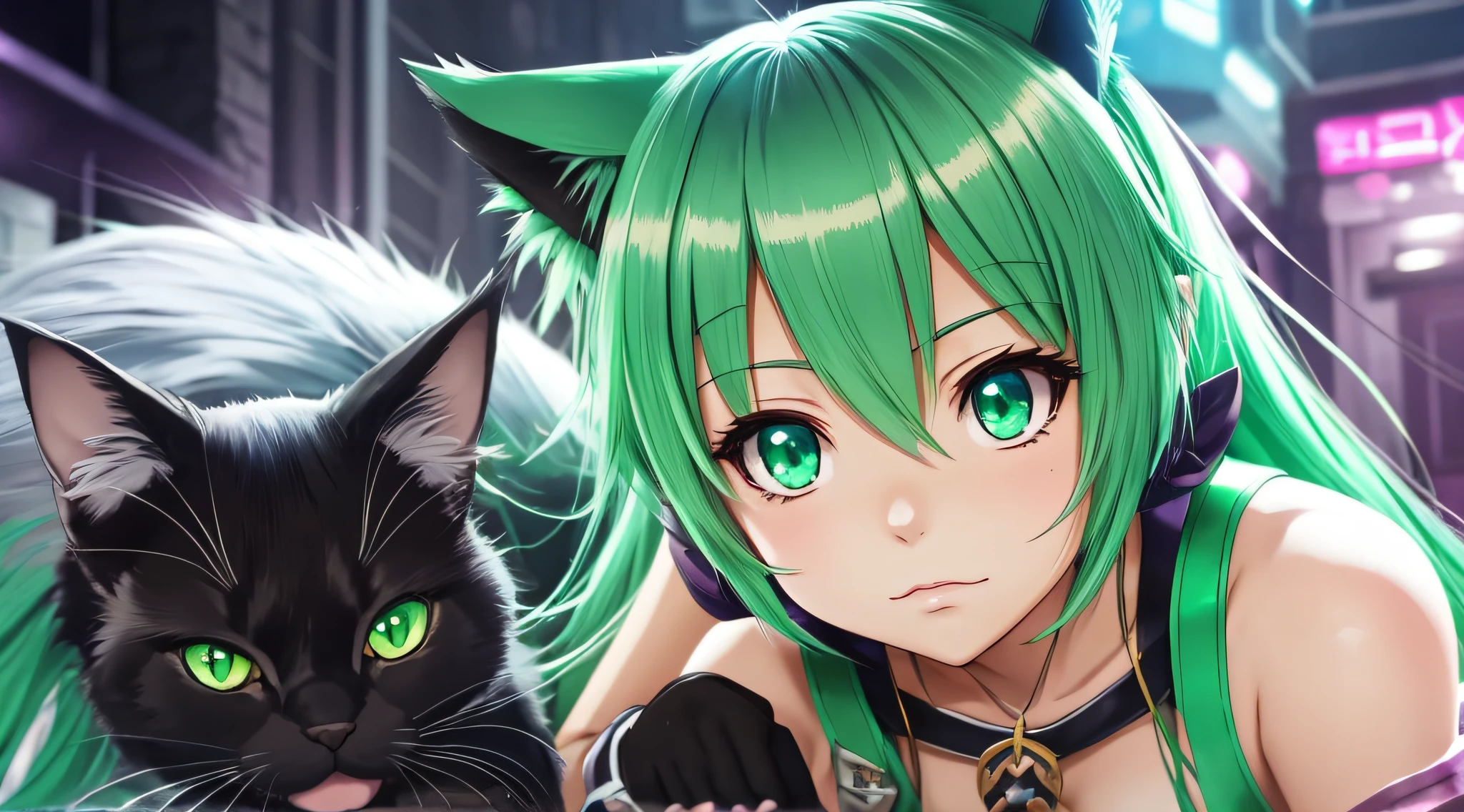 anime girl with green hair and cat ears posing for a picture, anime style. 8k, nsfw, , lolil, loli magrl, short hair, mage, fantasy, black mage, final fantasy, anime, made with anime painter studio, render of a cute anime girl, stylized anime, anime style, cute anime catgirl, anime catgirl, anime style 4 k, detailed anime soft face, anime highly detailed --auto --s2