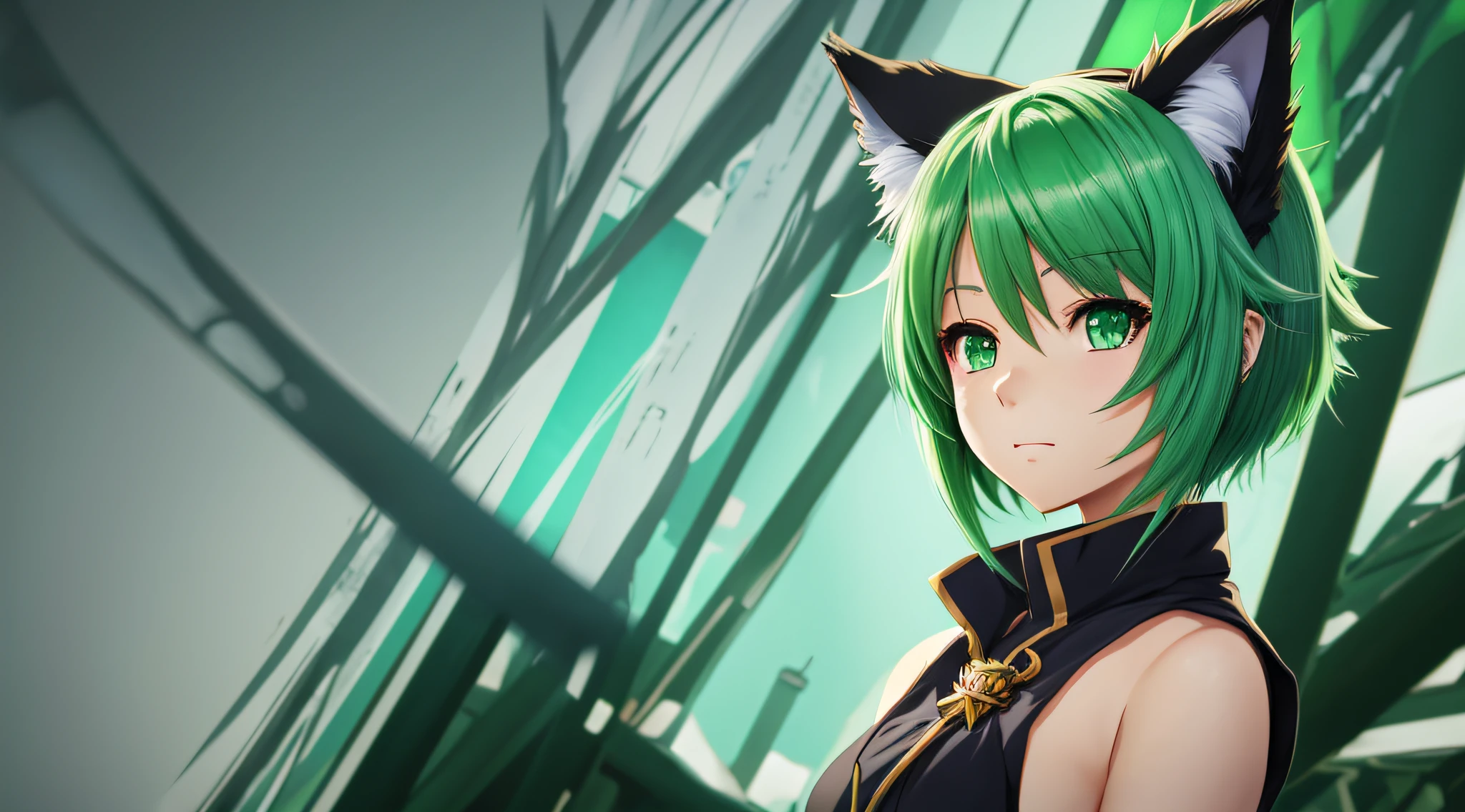 anime girl with green hair and cat ears posing for a picture, anime style. 8k, nsfw, loli, loli girl, loli mage girl, short hair, mage, fantasy, black mage, final fantasy, anime, made with anime painter studio, render of a cute anime girl, stylized anime, anime style, cute anime catgirl, anime catgirl, anime style 4 k, detailed anime soft face, anime highly detailed --auto --s2