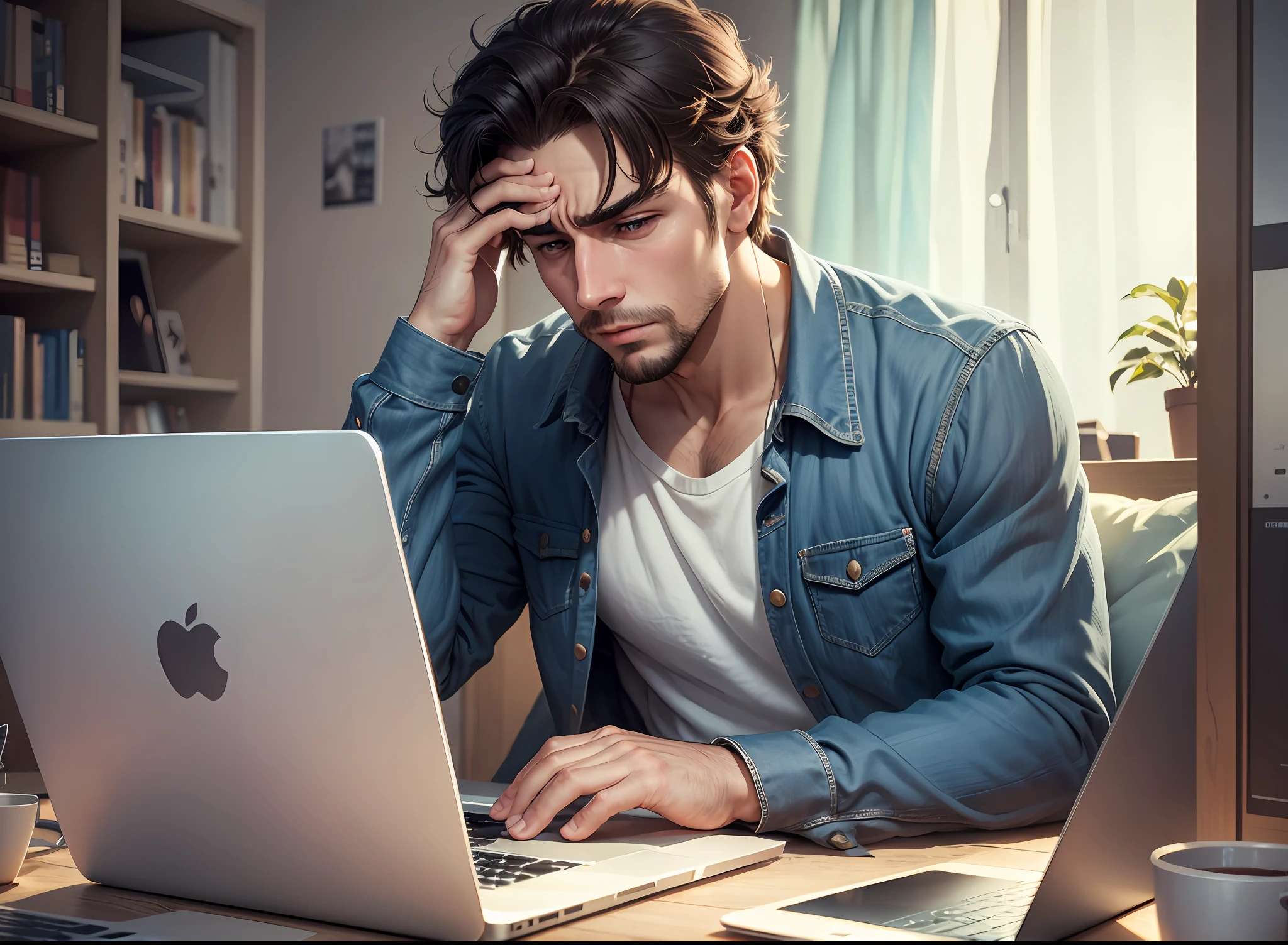 A stressed man searching the internet --auto --s2