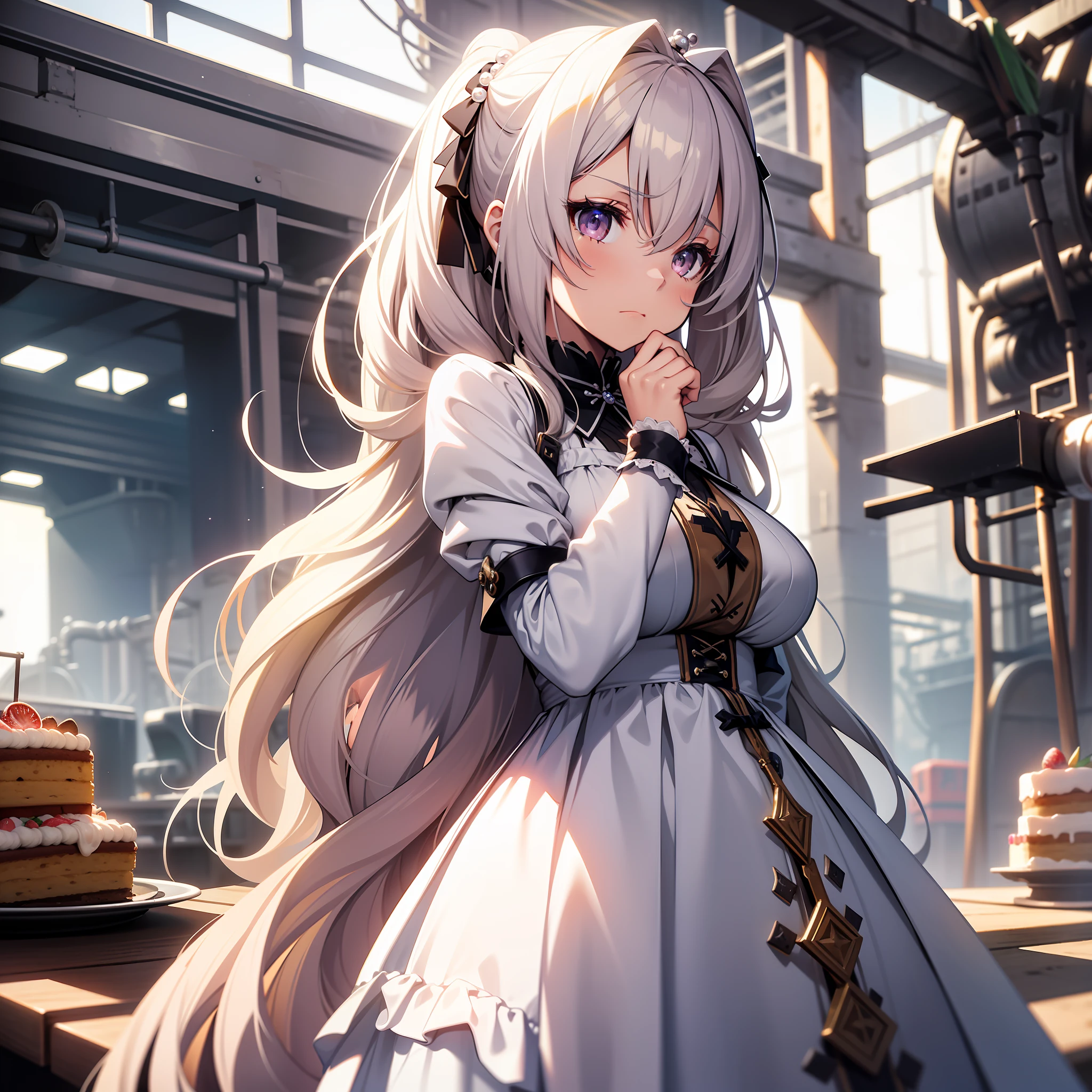 masterpiece, best quality, 1girl, solo, voxel art,
nuclear powerplant, white girl,
ivory hair, mauve eyes, upset,
absurdly long hair, low twintails,
cake dress, trim dress,
ribbon, Plant Hair Ornament , Pearls, Arm cuffs,
classic, medieval, noble