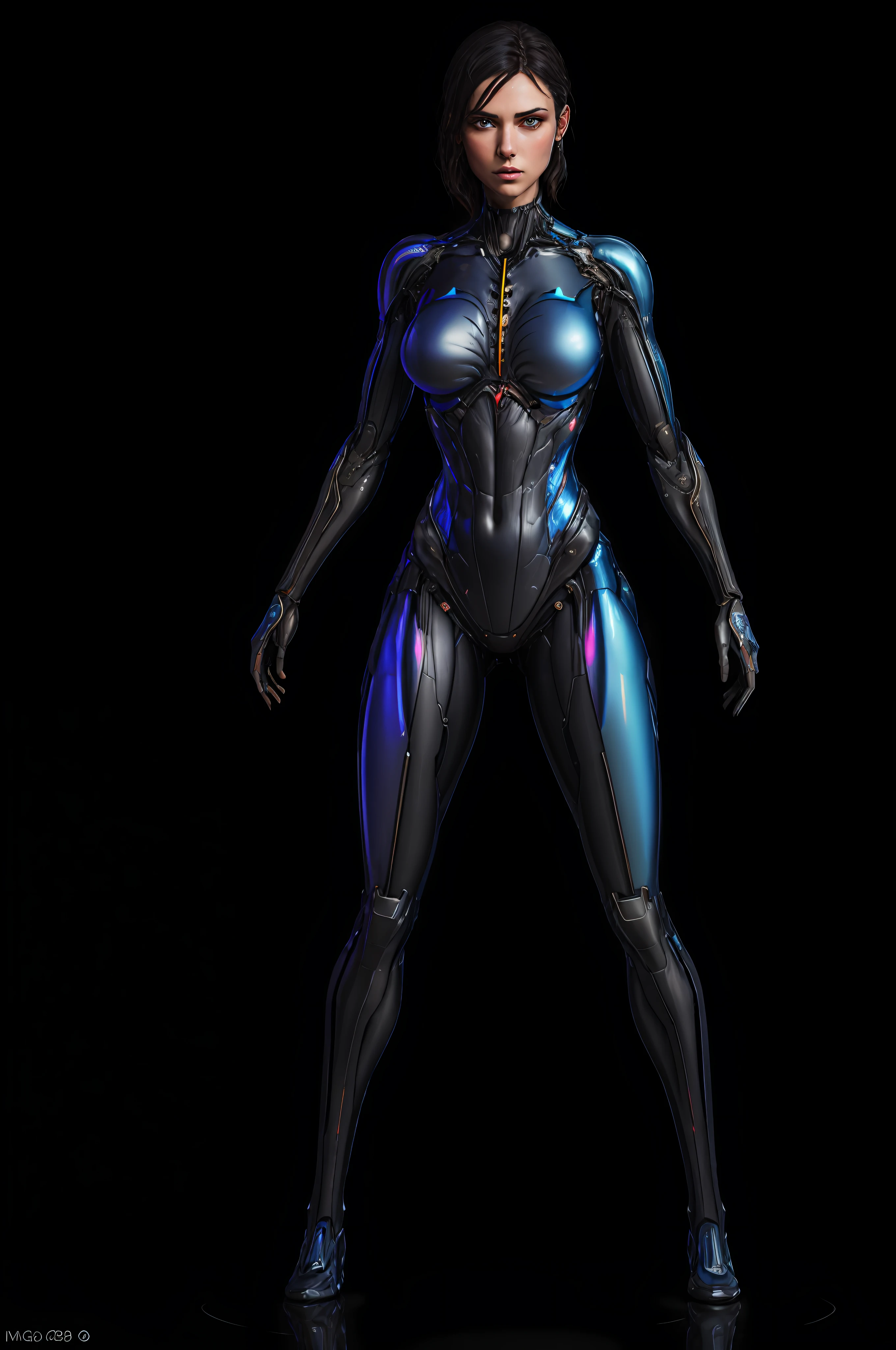 RAW, 1girl, colorful, full body shot, holographic nanosuit, (masterpiece, best quality), (detailed skin:1.3, detailed face:1.3), dslr, realistic, looking at viewer, sharp focus, delicate, soft colors, cinematic lighting, lean girl, large breasts:1.2, dark background, citiscape in the background, bokeh