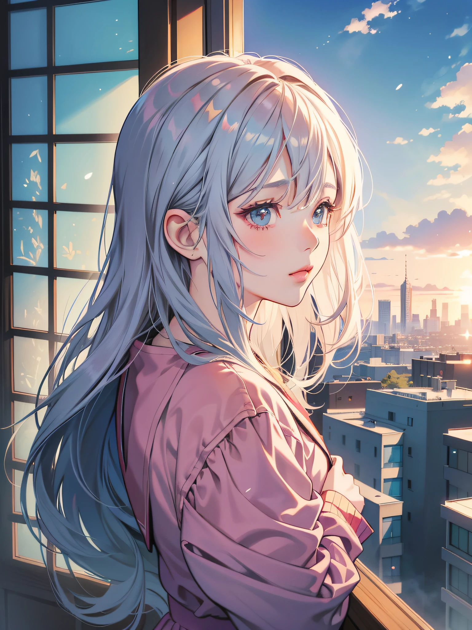 anime girl looking out of window with city in background, beautiful anime portrait, detailed portrait of anime girl, portrait anime girl, cute anime girl portraits, cute anime girl portrait, kawaii realistic portrait, anime style portrait, realistic anime artstyle, anime girl portrait, ilya kuvshinov with long hair, portrait of an anime girl, beautiful anime girl, realistic anime art style