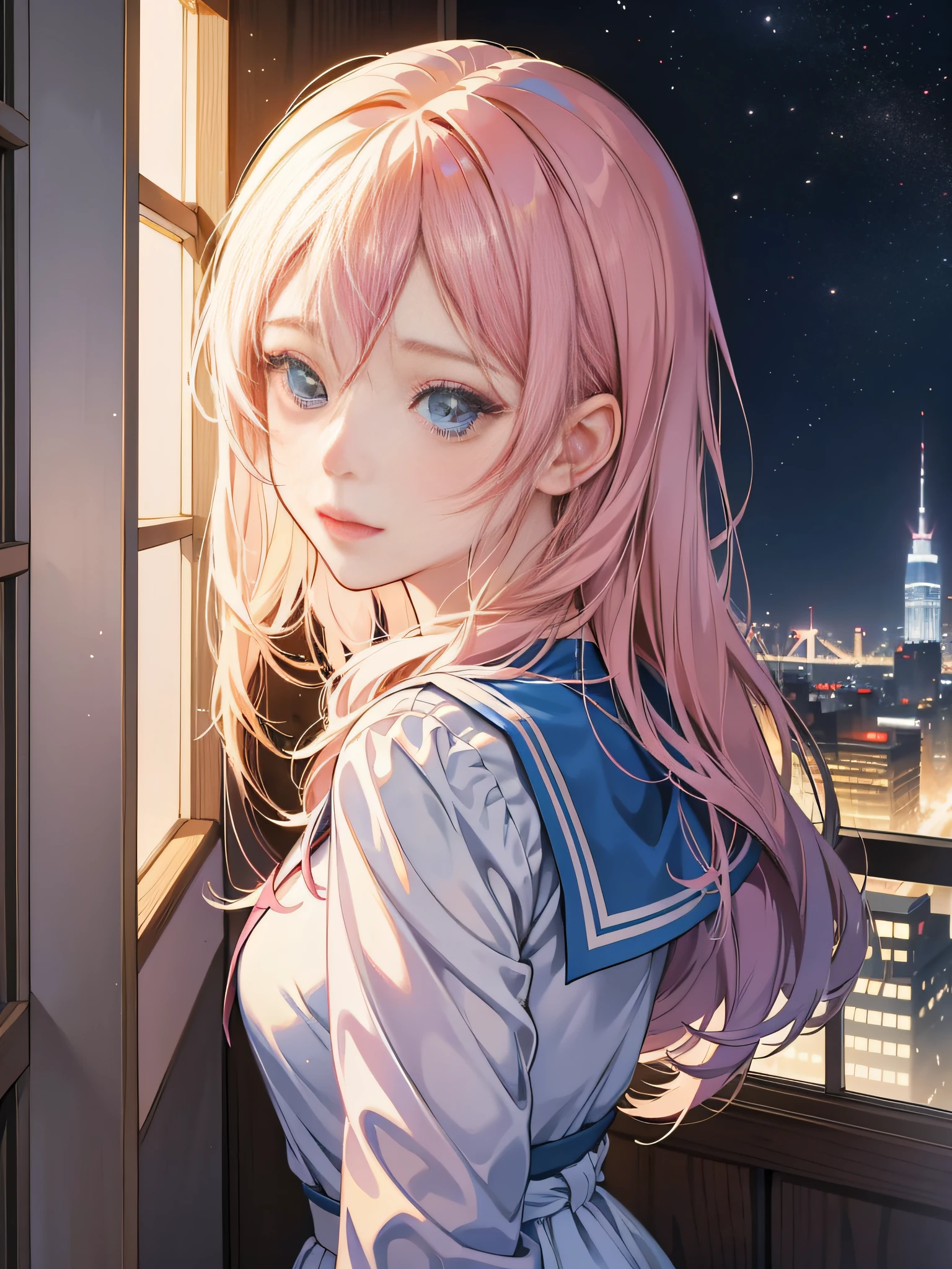 anime girl looking out of window with city in background, beautiful anime portrait, detailed portrait of anime girl, portrait anime girl, cute anime girl portraits, cute anime girl portrait, kawaii realistic portrait, anime style portrait, realistic anime artstyle, anime girl portrait, ilya kuvshinov with long hair, portrait of an anime girl, beautiful anime girl, realistic anime art style