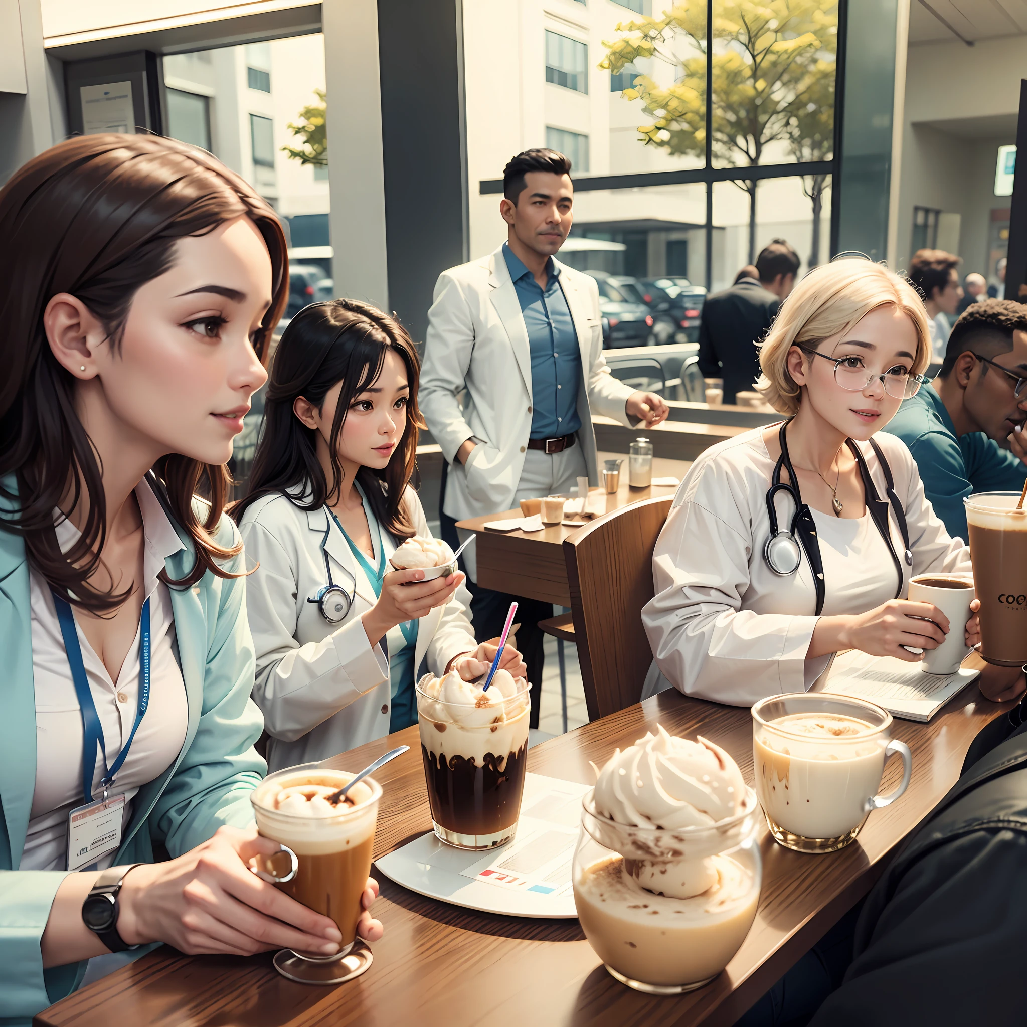 doctors enjoy a coffee ice cream during their break --auto --s2