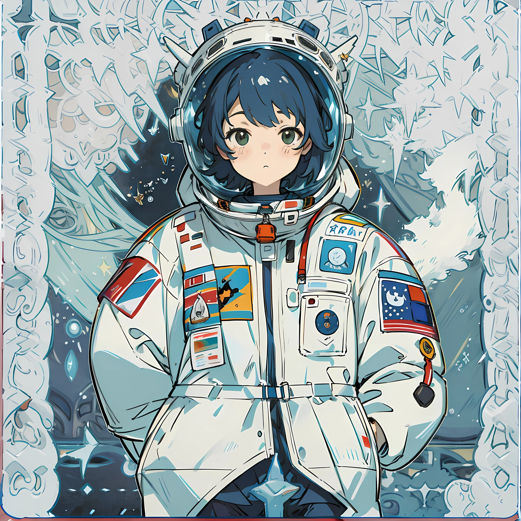 Wearing an astronaut costume Wearing an astronaut helmet Two-dimensional cartoon character A cute girl