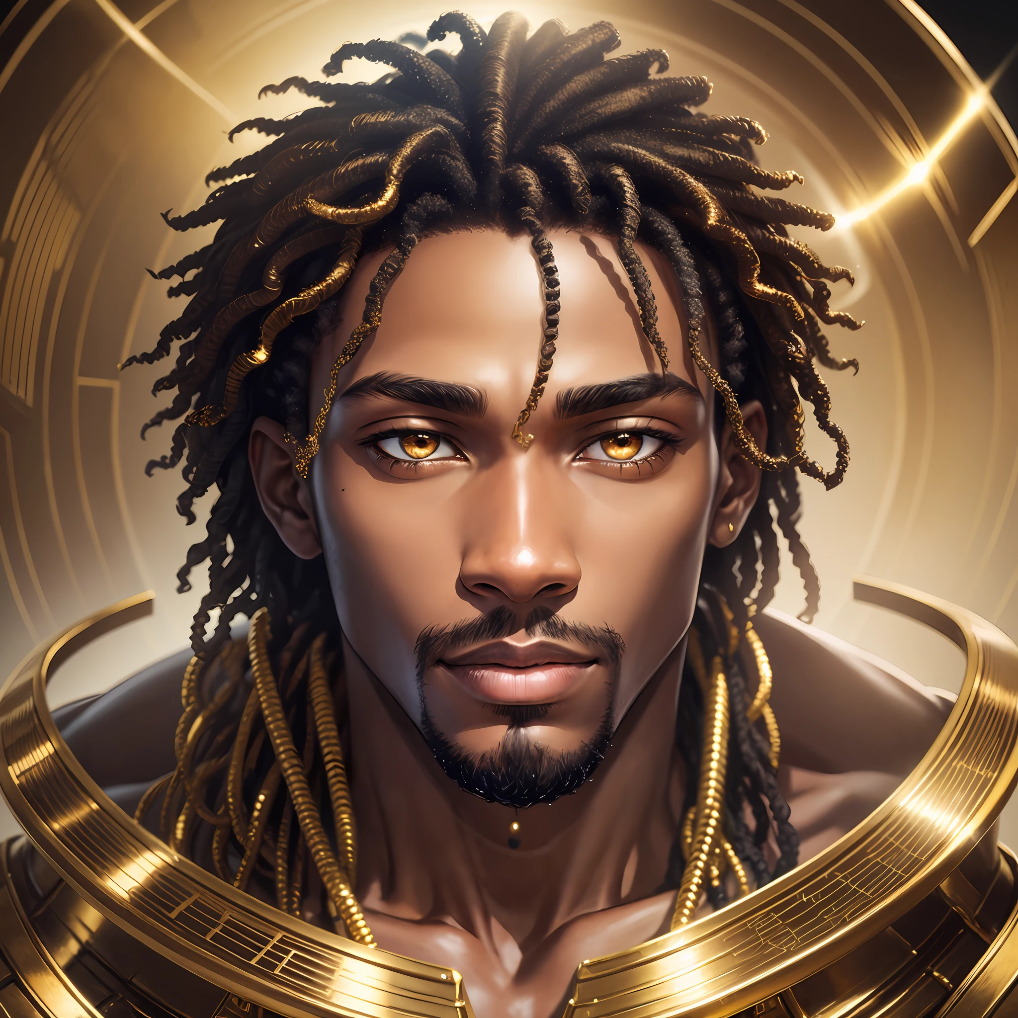 black man with eyes gleaming and half his face turning to gold --auto --s2