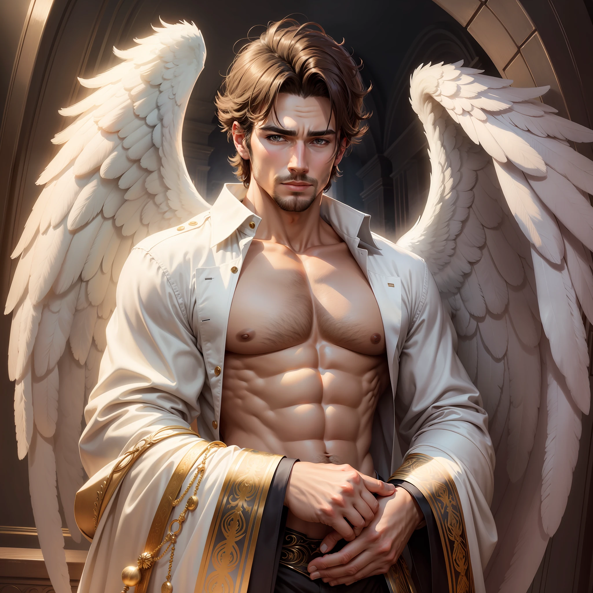 Handsome man with big angel wings