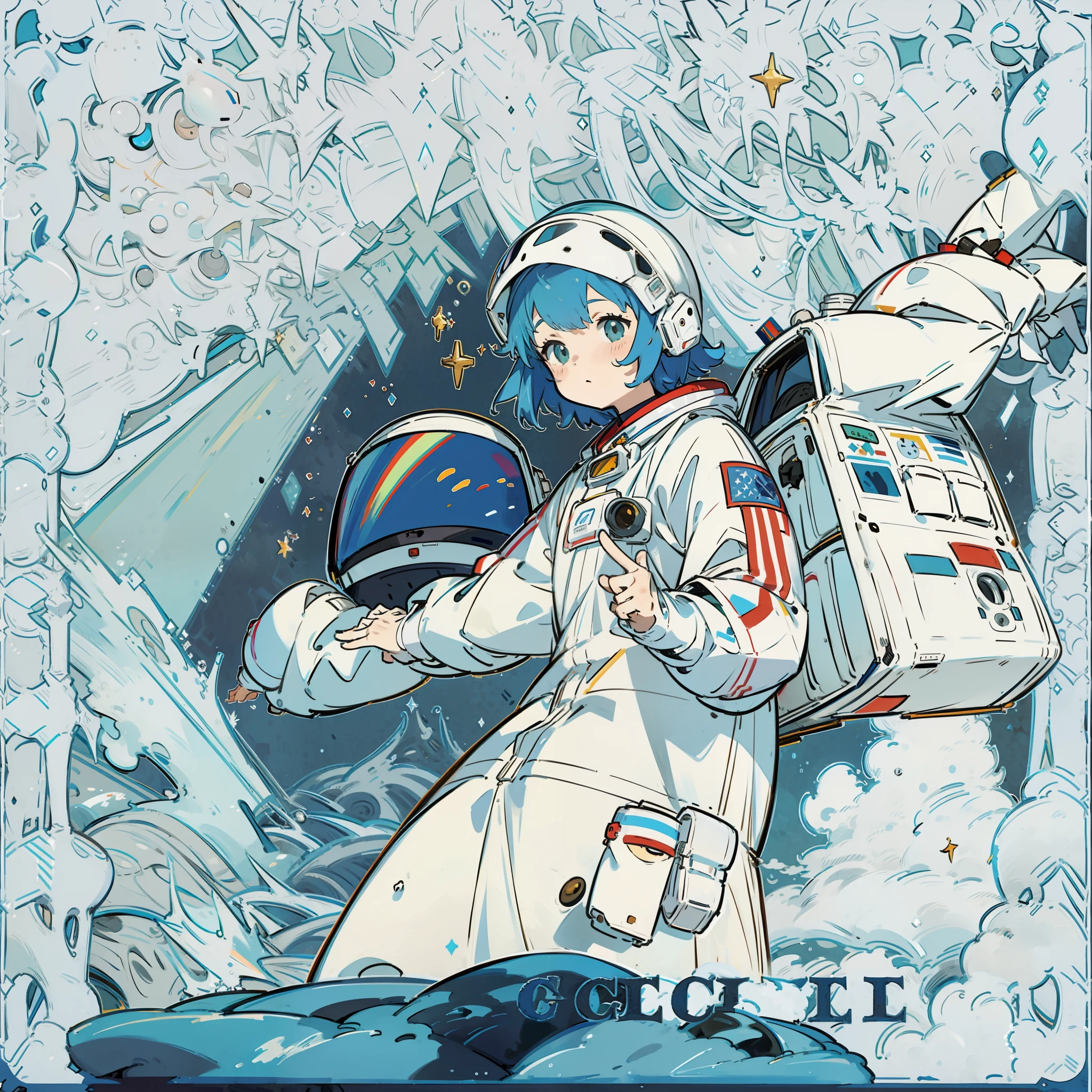 Wearing an astronaut costume Wearing an astronaut helmet Two-dimensional cartoon character A cute girl