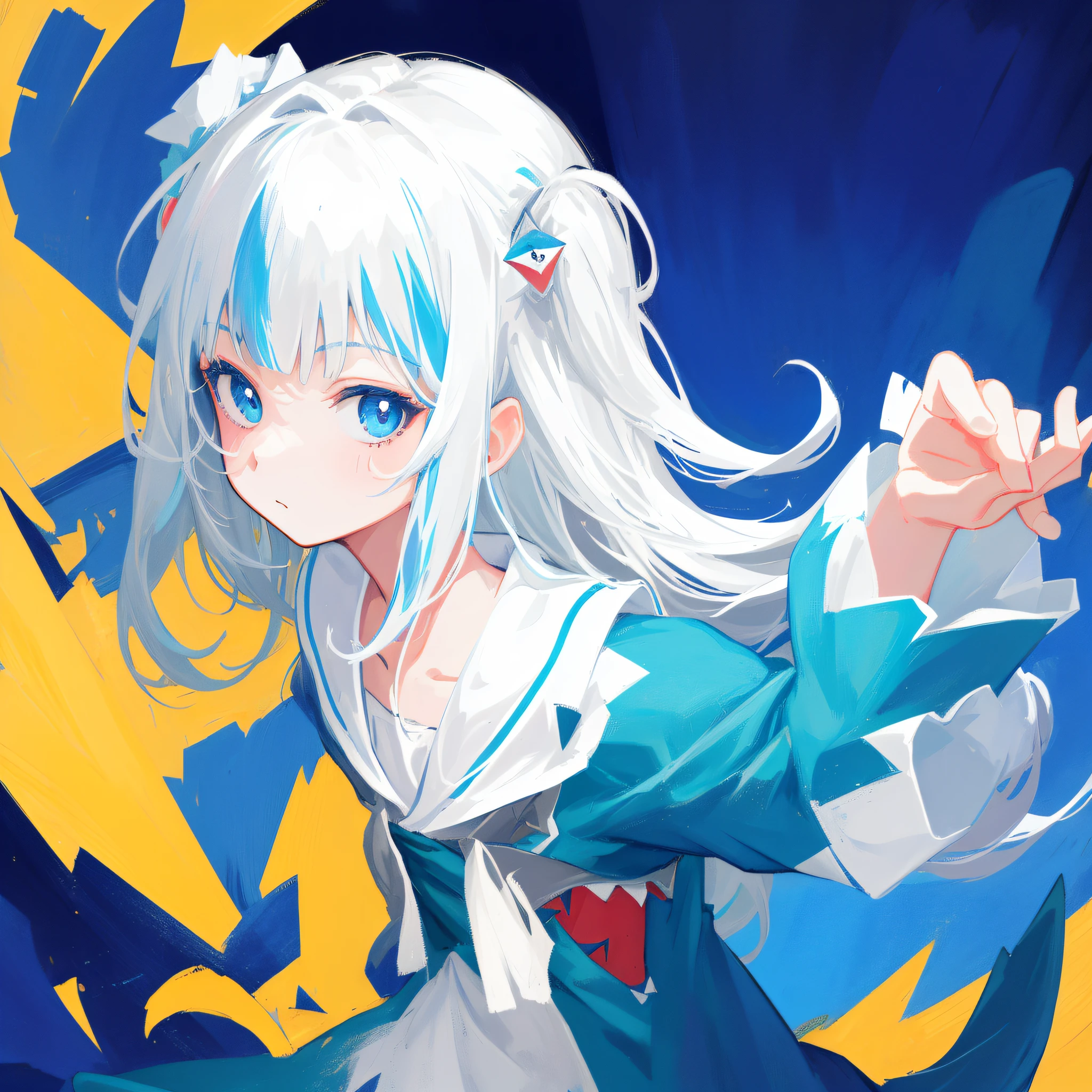 (人物: Gawr Gura), (flat color:0.9),(colorful:1.1),(masterpiece:1,2), best quality, masterpiece, highres, original, extremely detailed wallpaper, looking at viewer,1girl,solo,Portrait