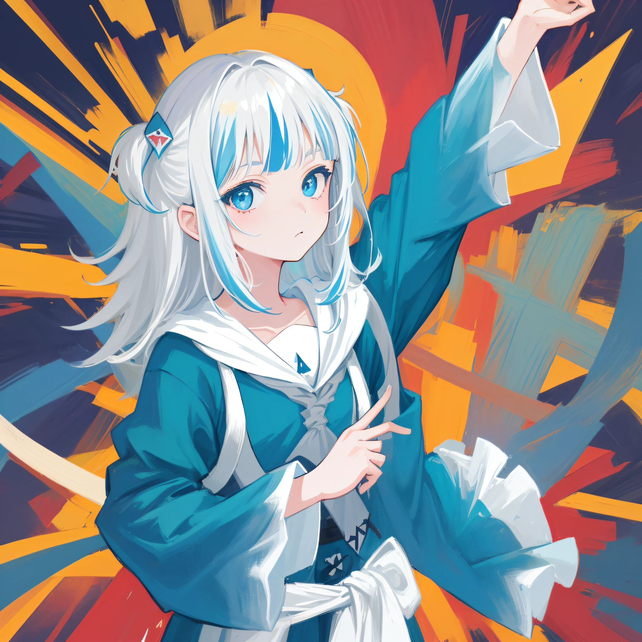 (人物: Gawr Gura), (flat color:0.9),(colorful:1.1),(masterpiece:1,2), best quality, masterpiece, highres, original, extremely detailed wallpaper, looking at viewer,1girl,solo,Portrait