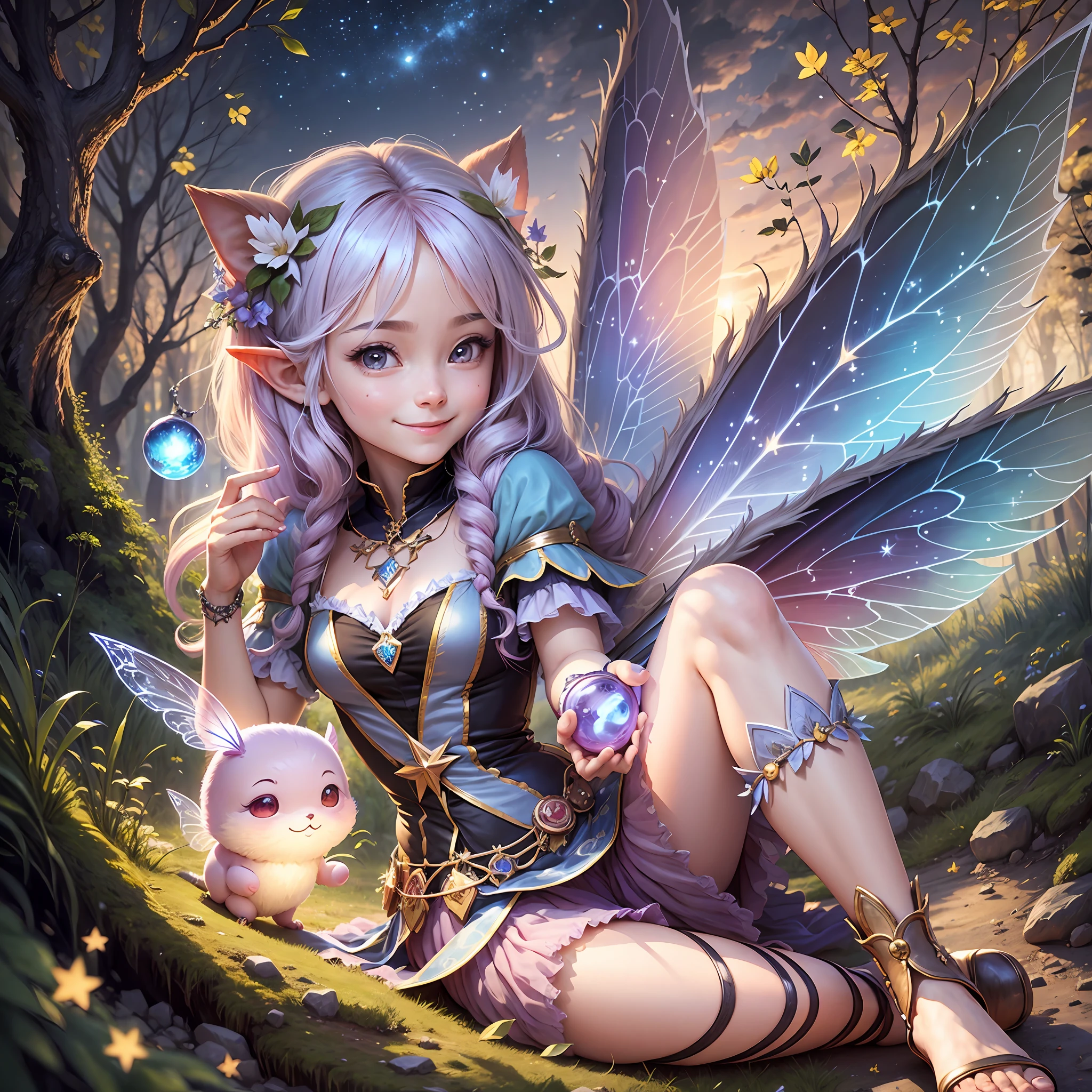 hyperrealistic, fairy, unreasonable, light, playing, cute smile, magic, chibi, friend --auto --s2
